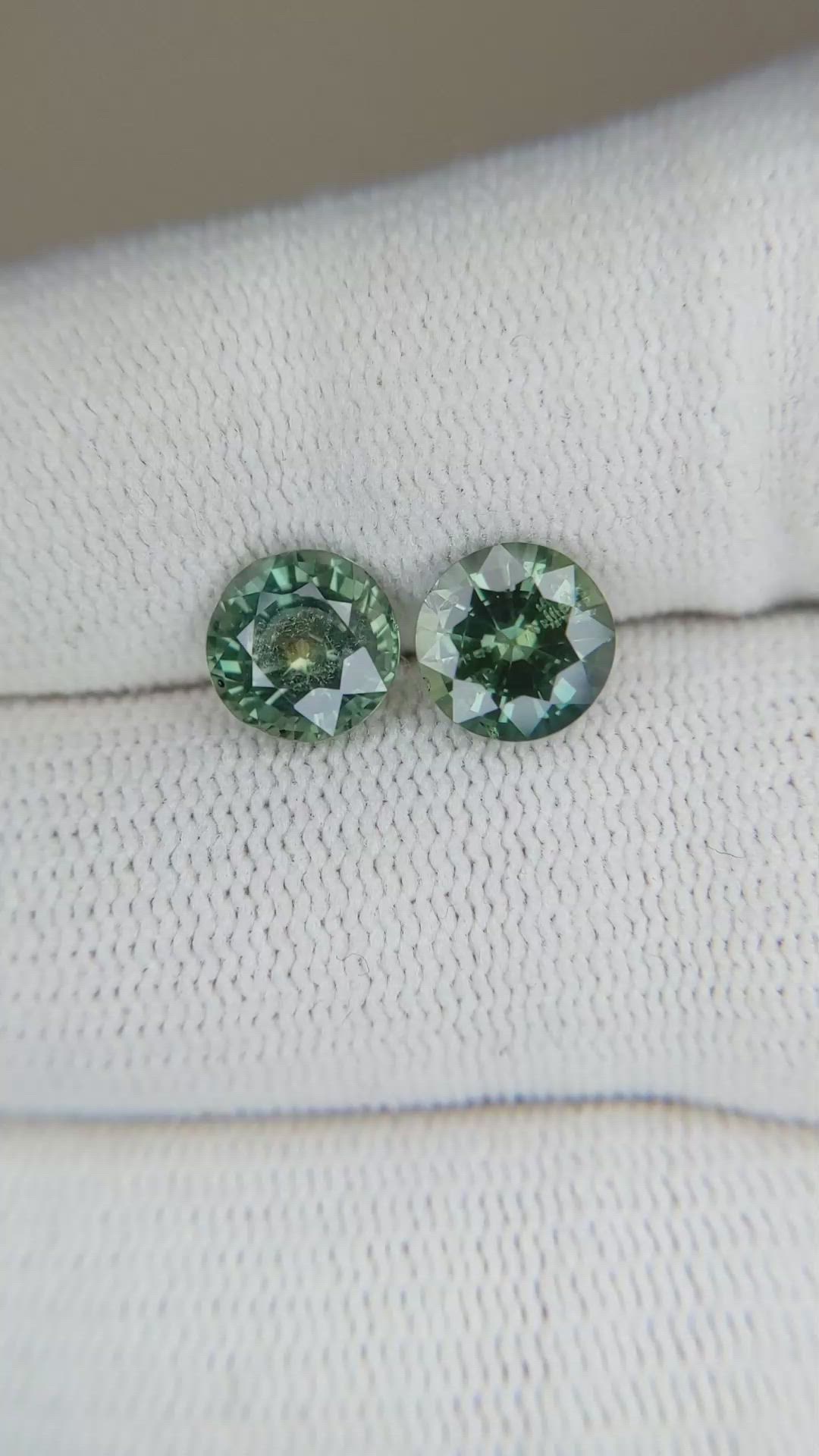 3.60 Ct.Tw.Total Carat Weight Bluish Green Sapphire Pair from Ceylon (Sri Lanka) Size Video