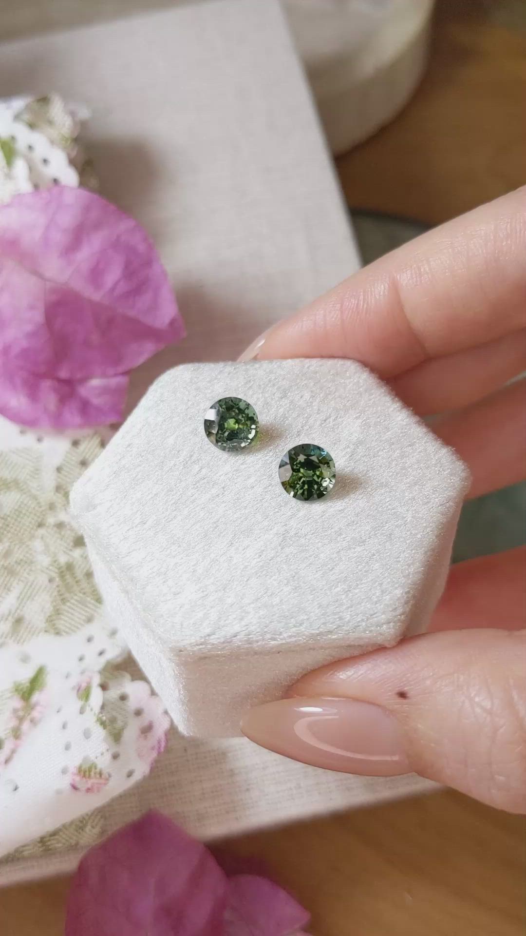 3.60 Ct.Tw.Total Carat Weight Bluish Green Sapphire Pair from Ceylon (Sri Lanka) Size Video
