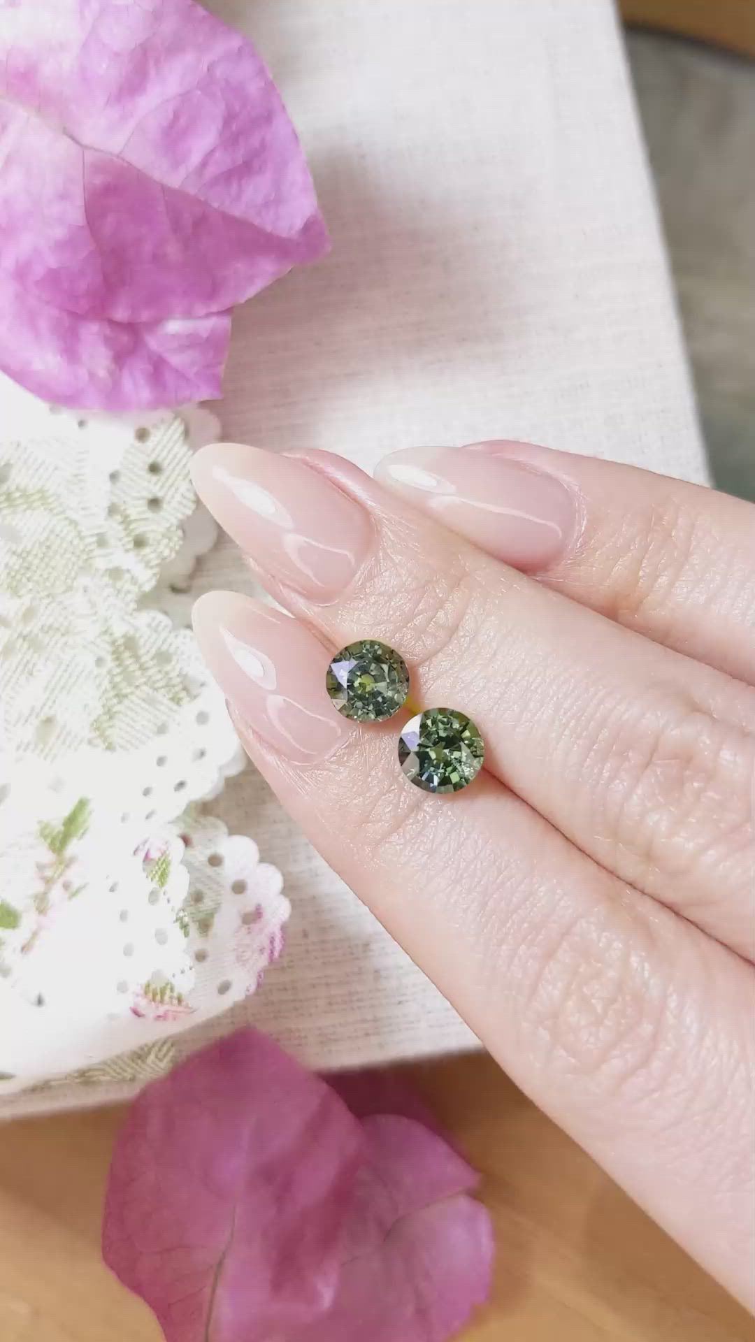 3.60 Ct.Tw.Total Carat Weight Bluish Green Sapphire Pair from Ceylon (Sri Lanka) Size Video