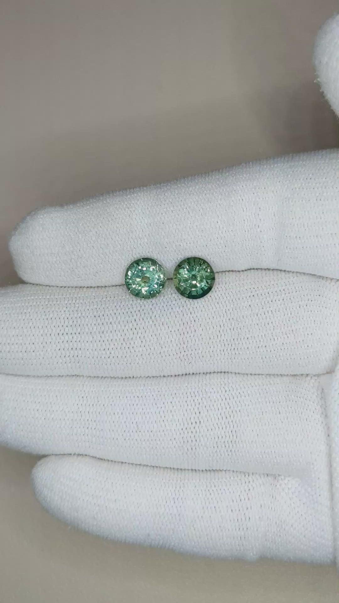 3.60 Ct.Tw.Total Carat Weight Bluish Green Sapphire Pair from Ceylon (Sri Lanka) Size Video