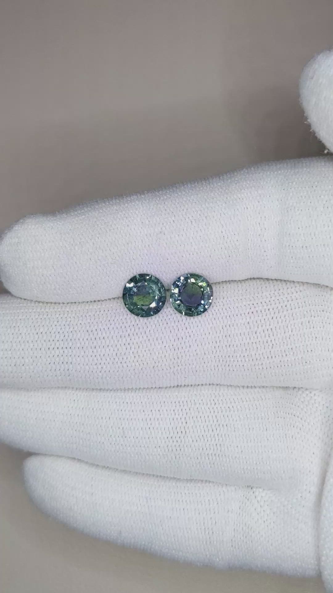 3.11 Ct.Tw.Total Carat Weight Bluish Green Sapphire Pair from Ceylon (Sri Lanka) Size Video