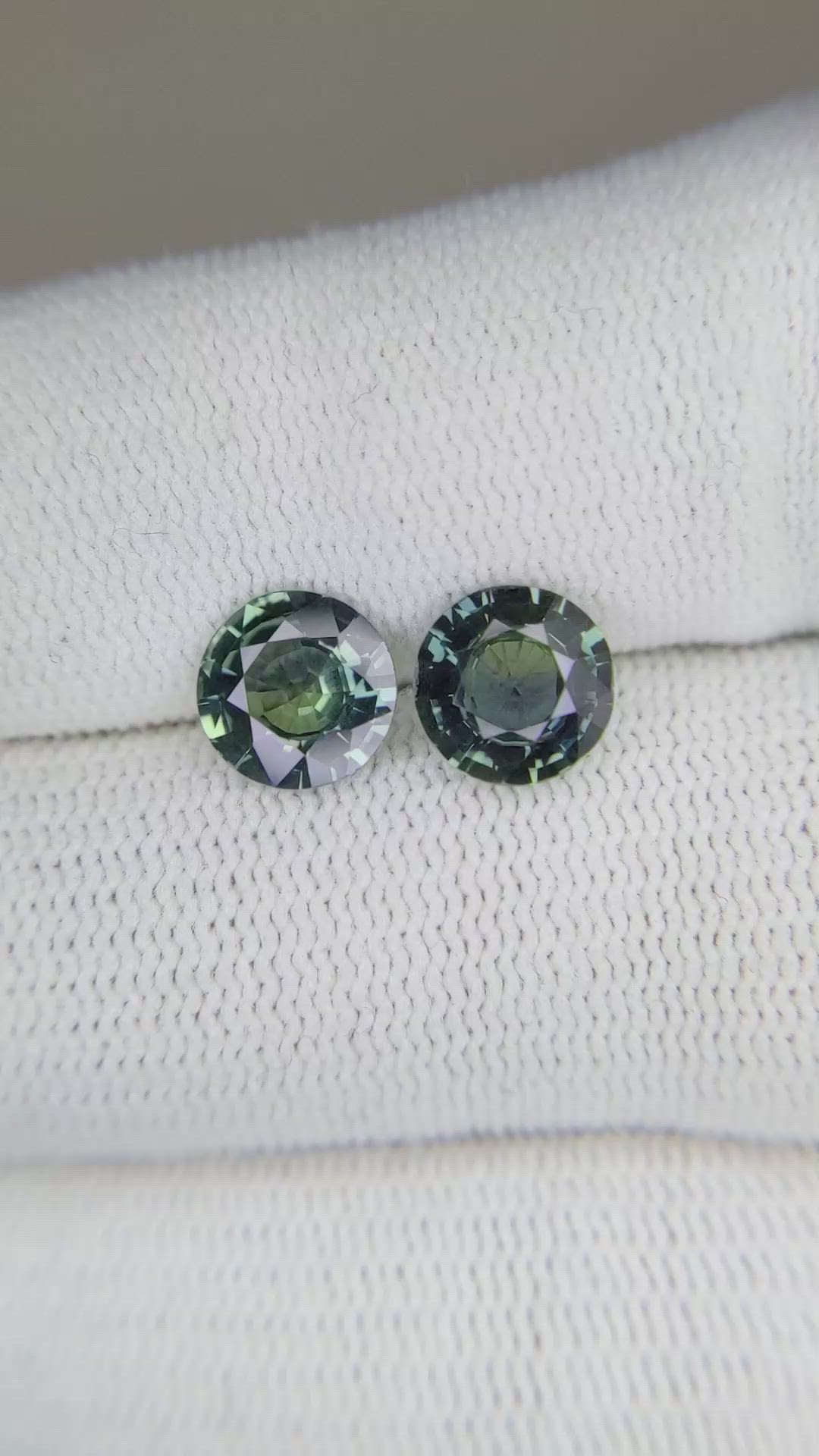 3.11 Ct.Tw.Total Carat Weight Bluish Green Sapphire Pair from Ceylon (Sri Lanka) Size Video