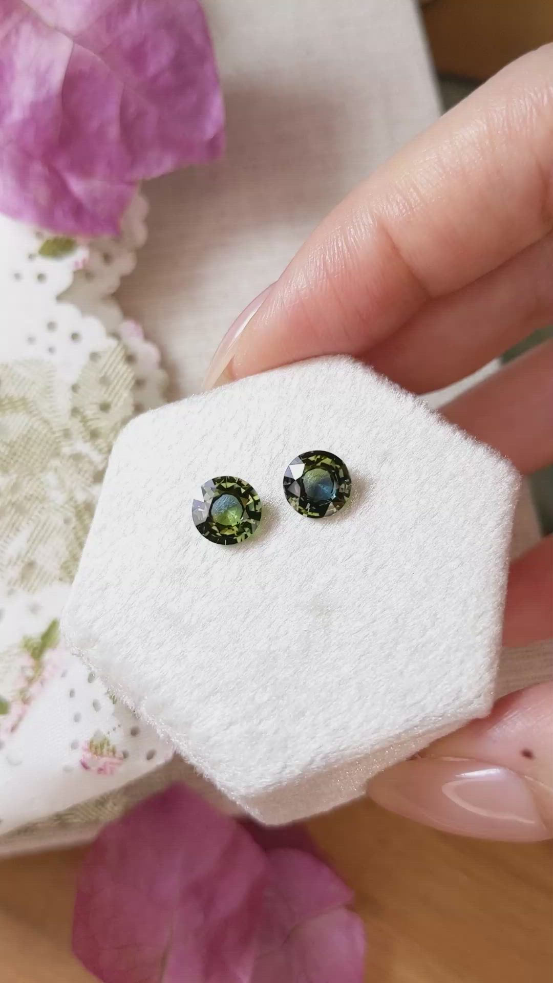 3.11 Ct.Tw.Total Carat Weight Bluish Green Sapphire Pair from Ceylon (Sri Lanka) Size Video