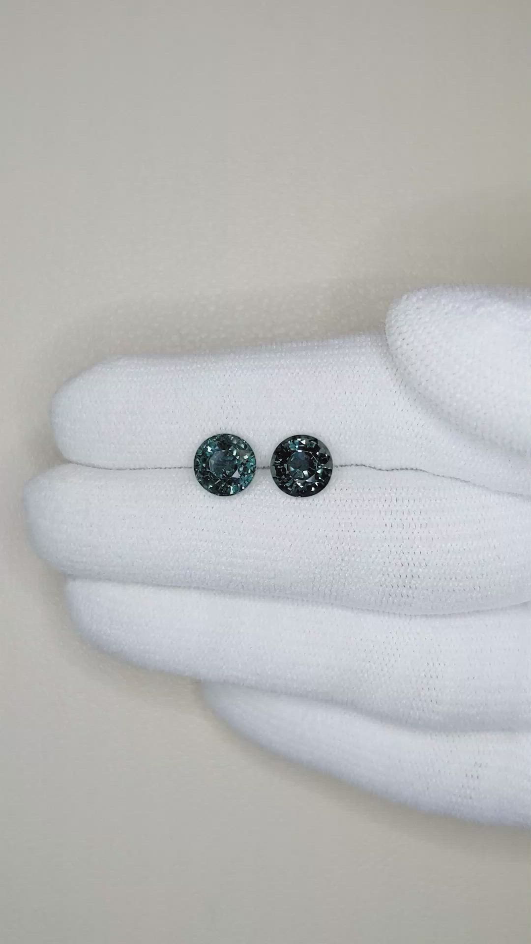 3.98 Ct.Tw.Total Carat Weight Bluish Green Sapphire Pair from Ceylon (Sri Lanka) Size Video