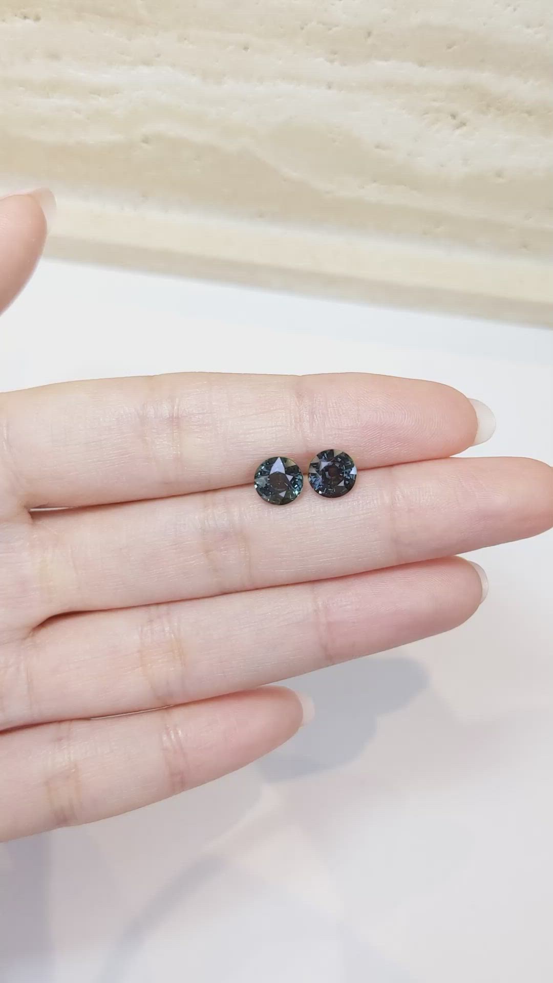 3.98 Ct.Tw.Total Carat Weight Bluish Green Sapphire Pair from Ceylon (Sri Lanka) Size Video