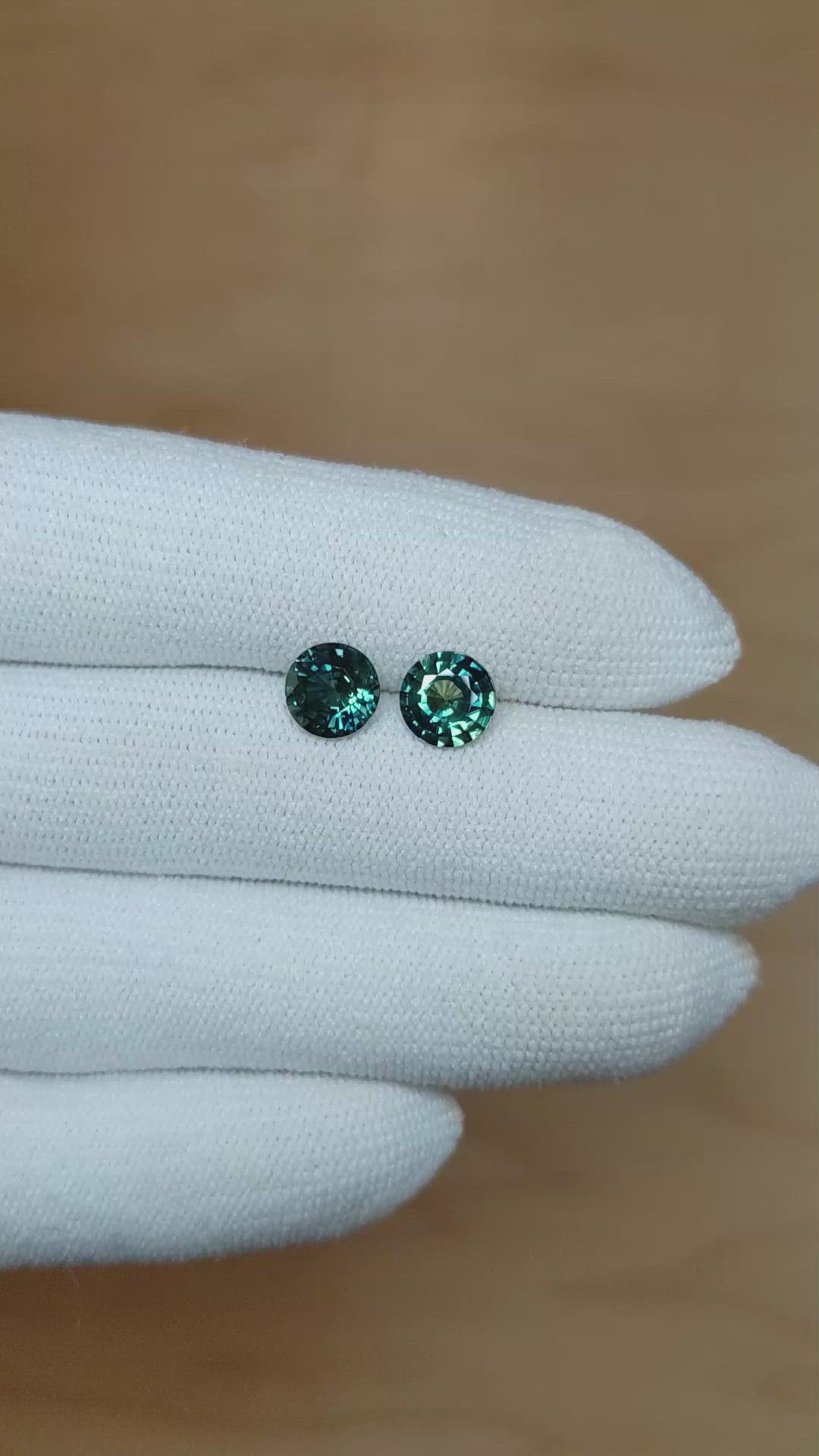 2.82&nbsp;Ct.Tw.Total Carat Weight Bluish Green Sapphire Pair from Madagascar Size Video