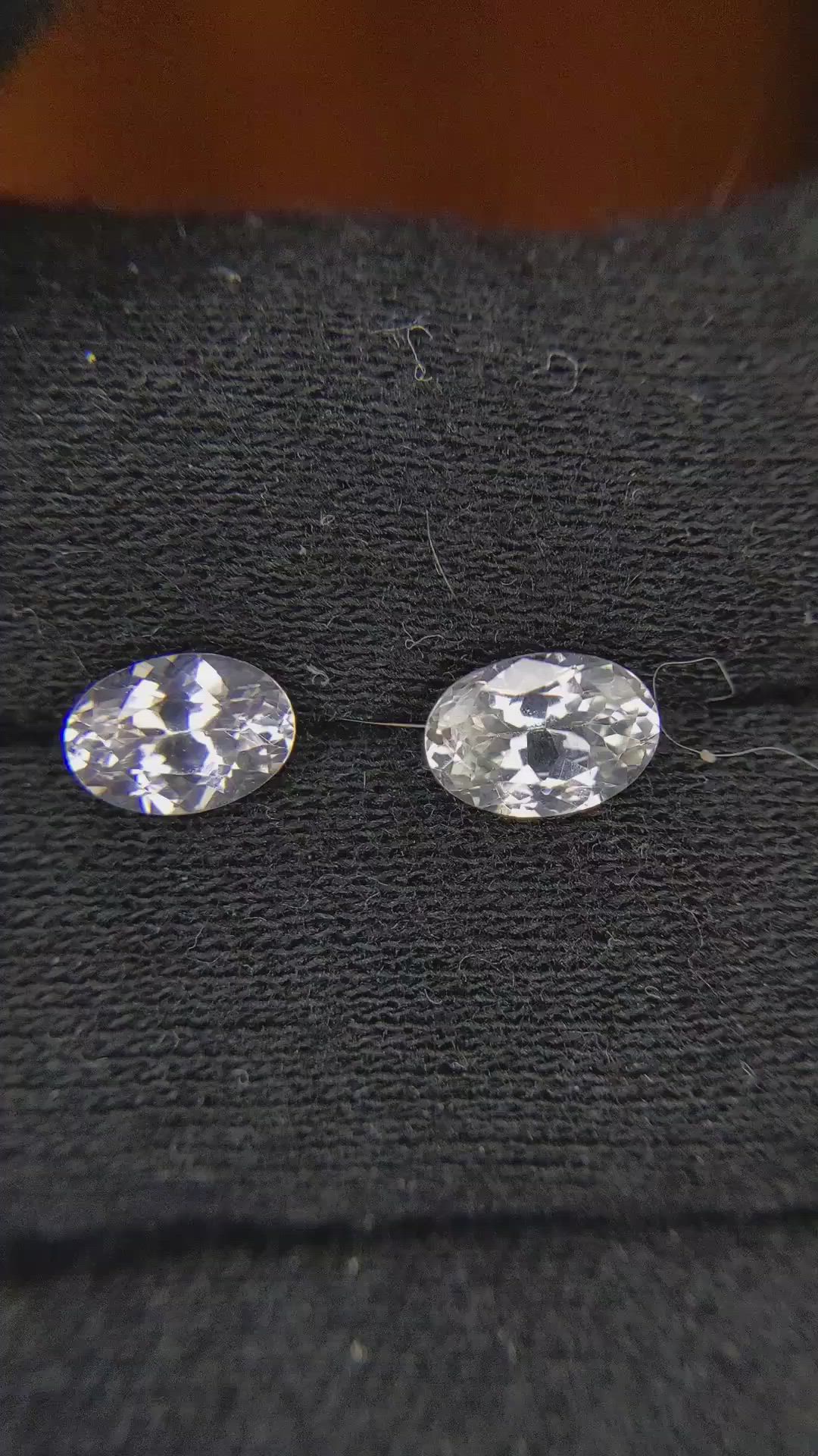 1.91 Ct.Tw.Total Carat Weight White Sapphire Pair from Ceylon (Sri Lanka) Size Video