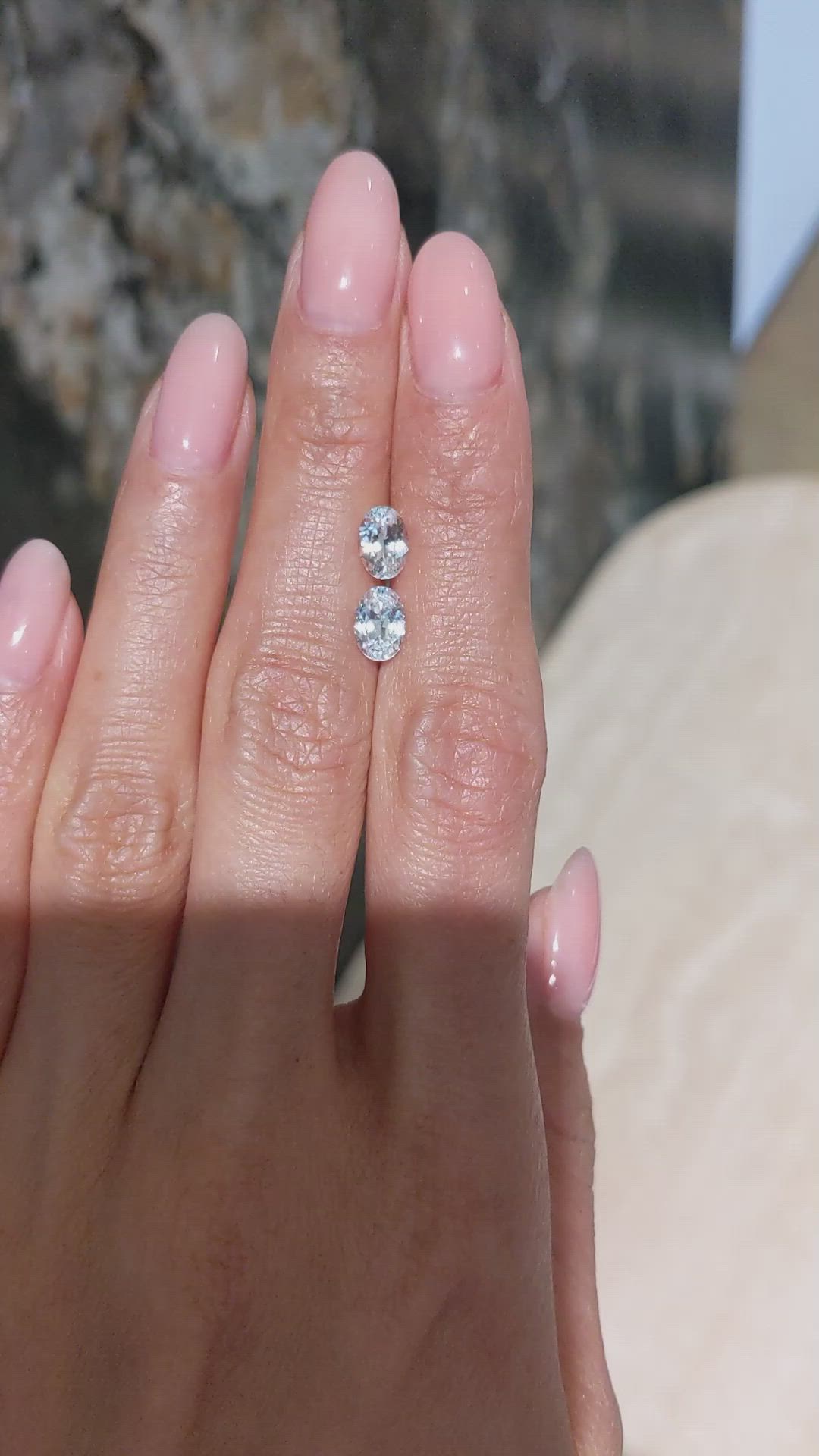 1.91&nbsp;Ct.Tw.Total Carat Weight White Sapphire Pair from Ceylon (Sri Lanka) Size Video