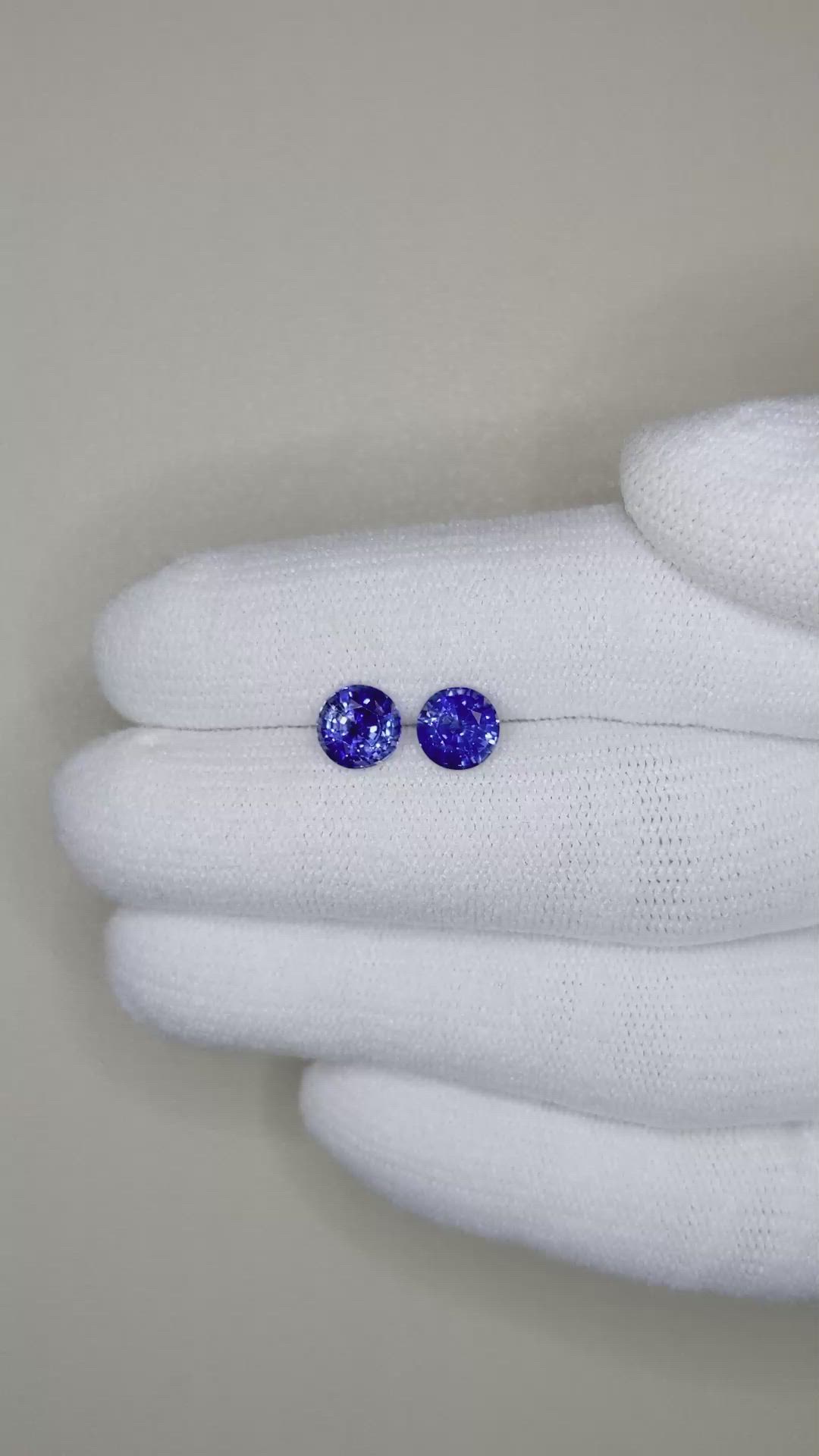 2.06 Ct.Tw.Total Carat Weight Blue Sapphire Pair from Ceylon (Sri Lanka) Size Video