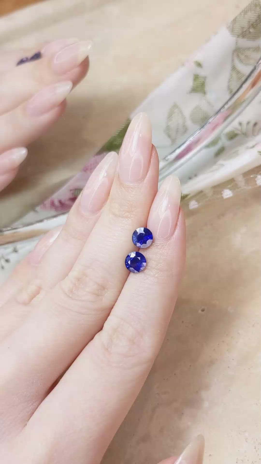 2.01 Ct.Tw.Total Carat Weight Blue Sapphire Pair from Ceylon (Sri Lanka) Size Video