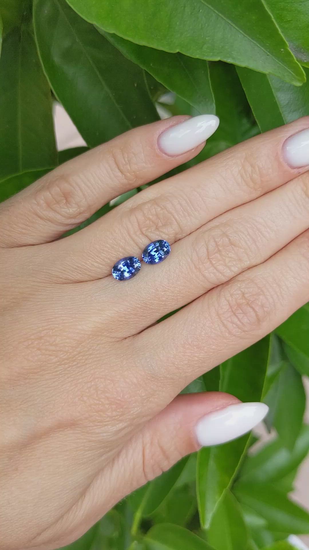 2.17&nbsp;Ct.Tw.Total Carat Weight Blue Sapphire Pair from Ceylon (Sri Lanka) Size Video