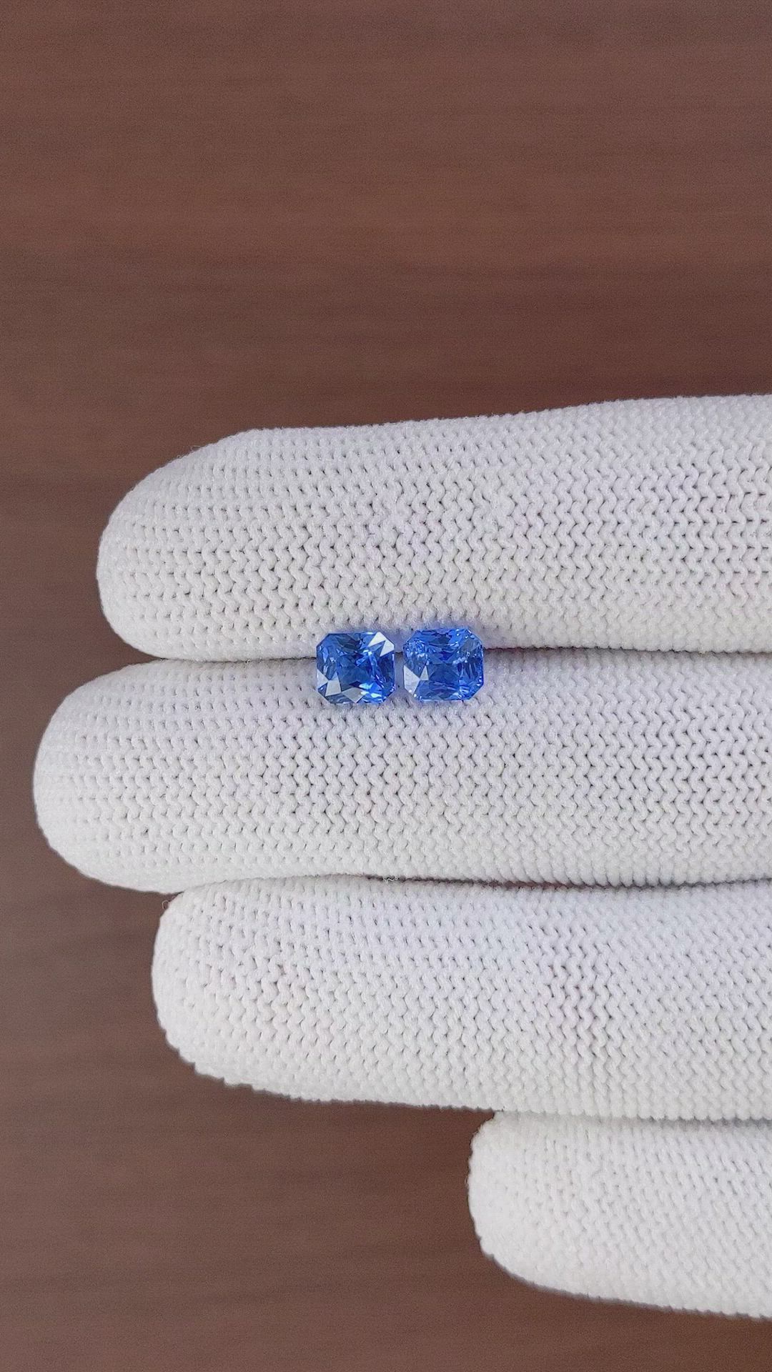 2.35 Ct.Tw.Total Carat Weight Blue Sapphire Pair from Ceylon (Sri Lanka) Size Video