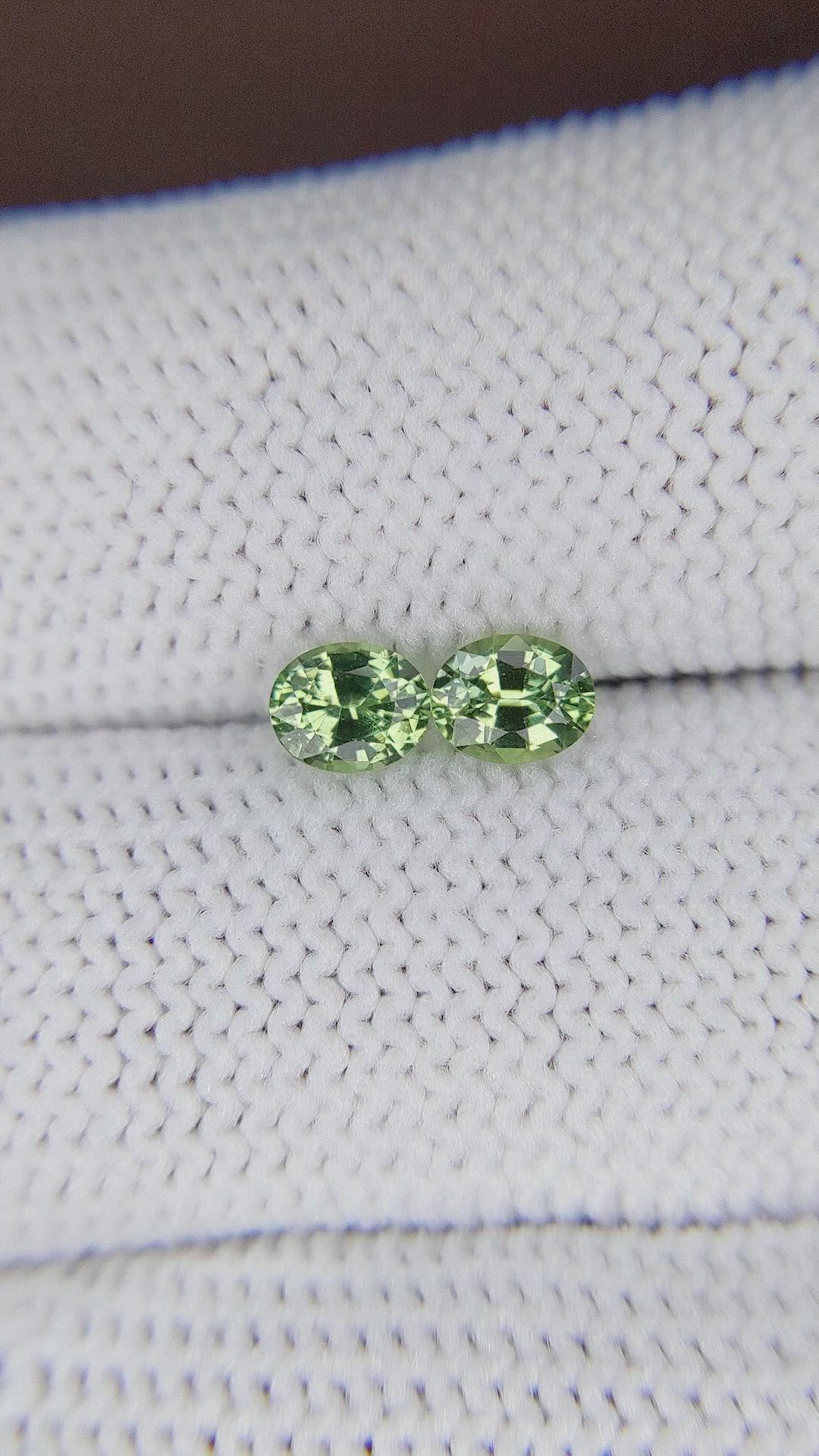 0.97 Ct.Tw.Total Carat Weight Green Sapphire Pair from Ceylon (Sri Lanka) Size Video