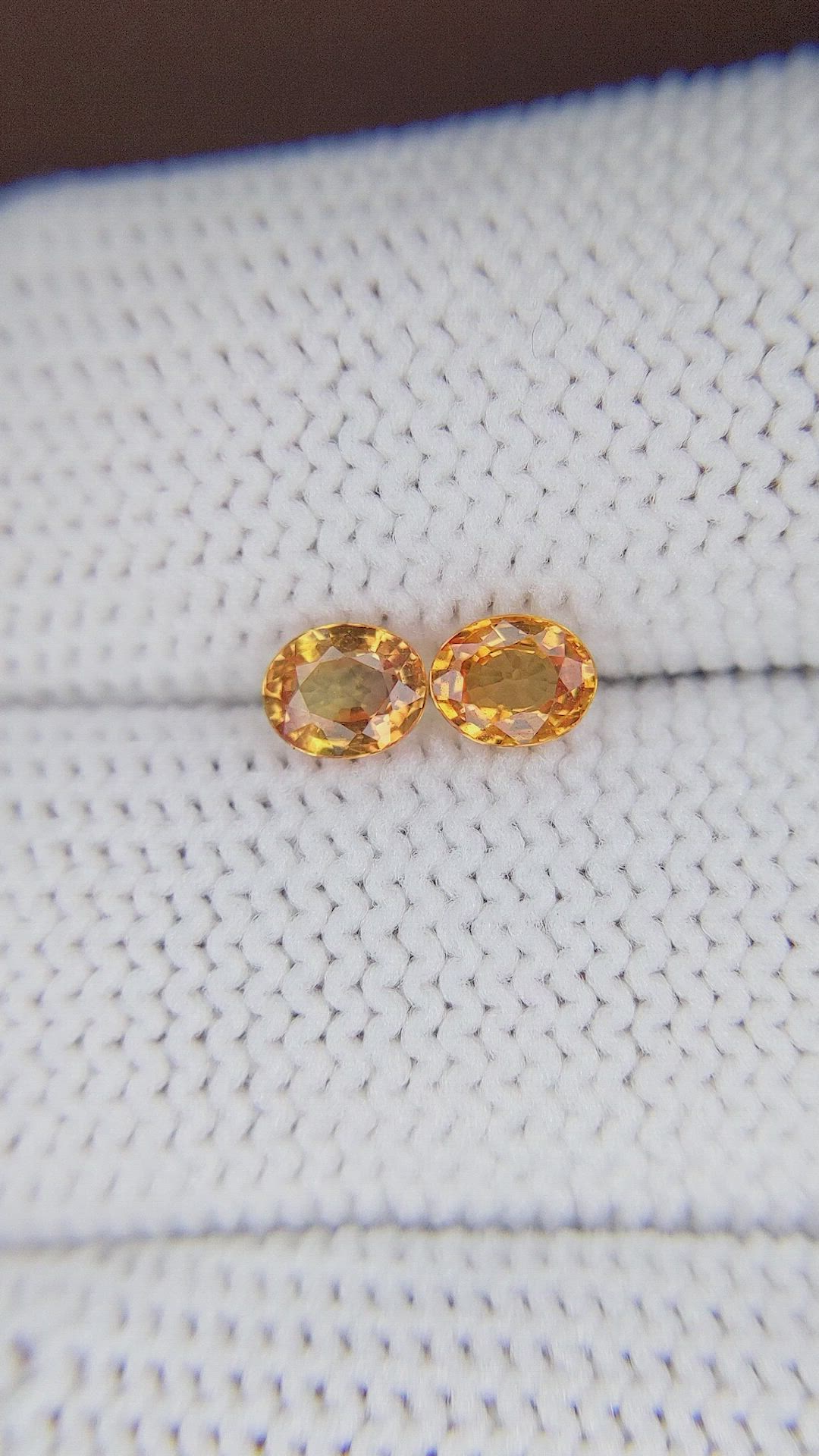 0.81 Ct.Tw.Total Carat Weight Yellowish Orange Sapphire Pair from Ceylon (Sri Lanka) Size Video