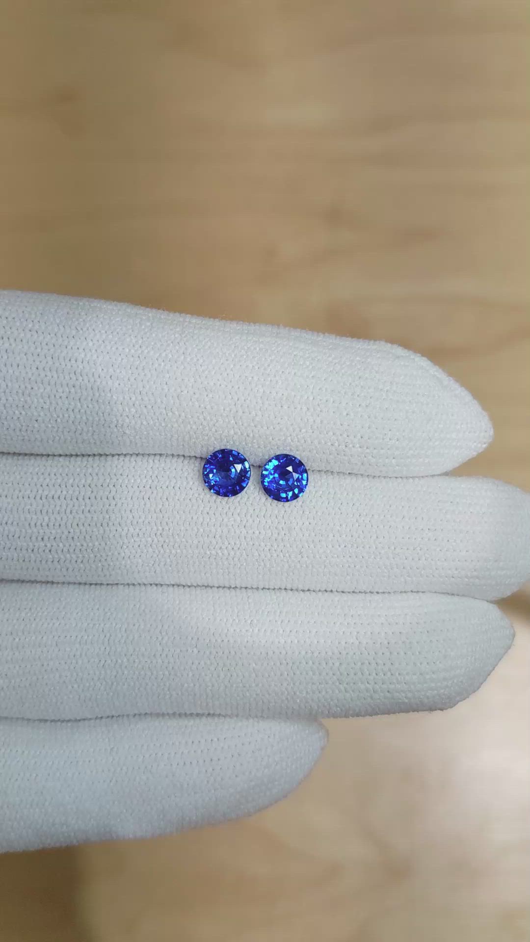 1.39 Ct.Tw.Total Carat Weight Blue Sapphire Pair from Ceylon (Sri Lanka) Size Video