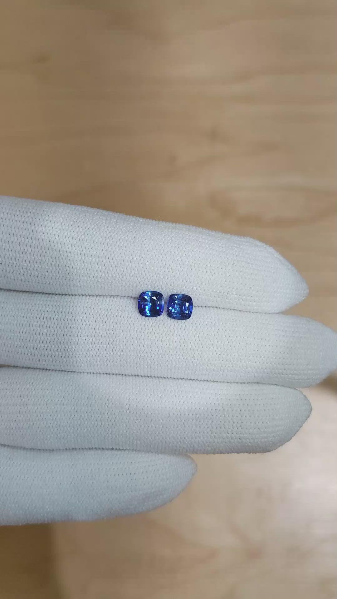 1.47 Ct.Tw.Total Carat Weight Blue Sapphire Pair from Ceylon (Sri Lanka) Size Video