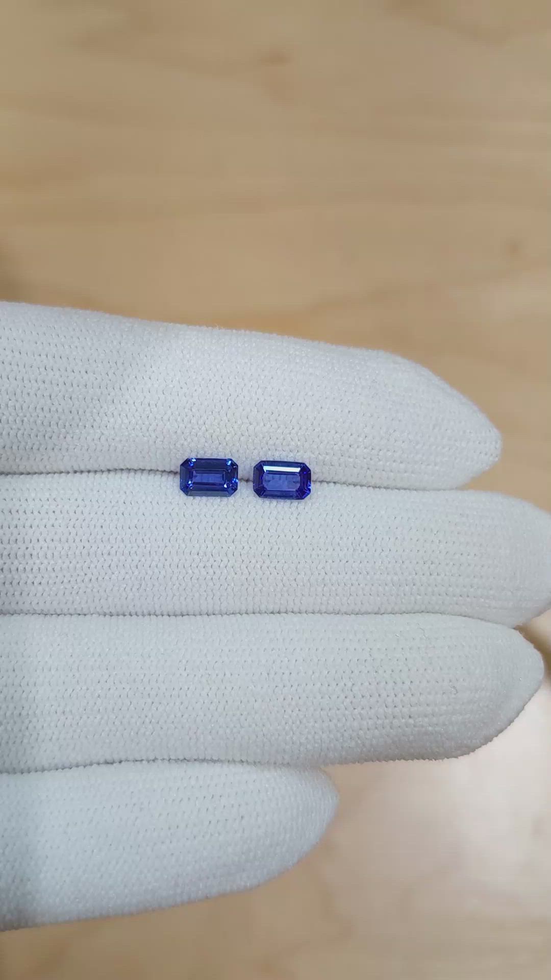 1.19 Ct.Tw.Total Carat Weight Blue Sapphire Pair from Ceylon (Sri Lanka) Size Video