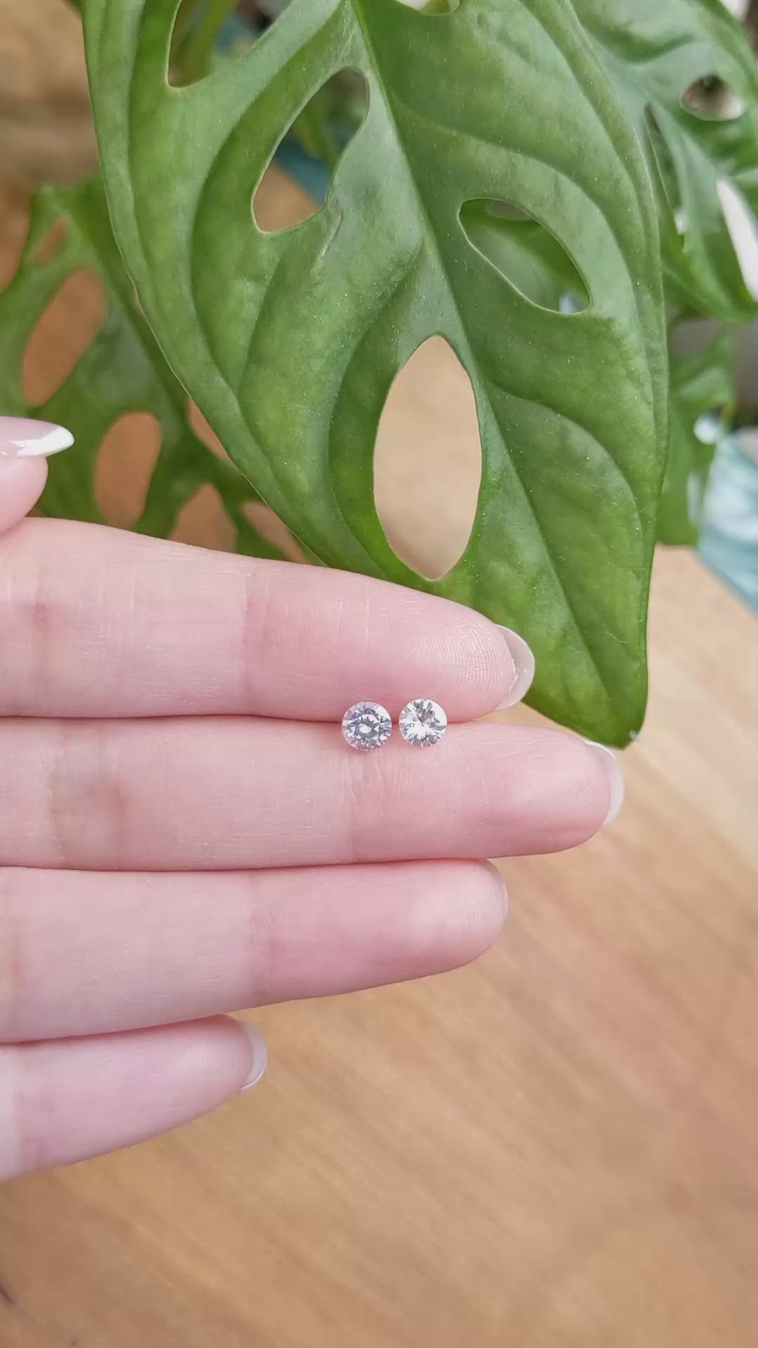 0.91 Ct.Tw.Total Carat Weight White Sapphire Pair from Ceylon (Sri Lanka) Size Video