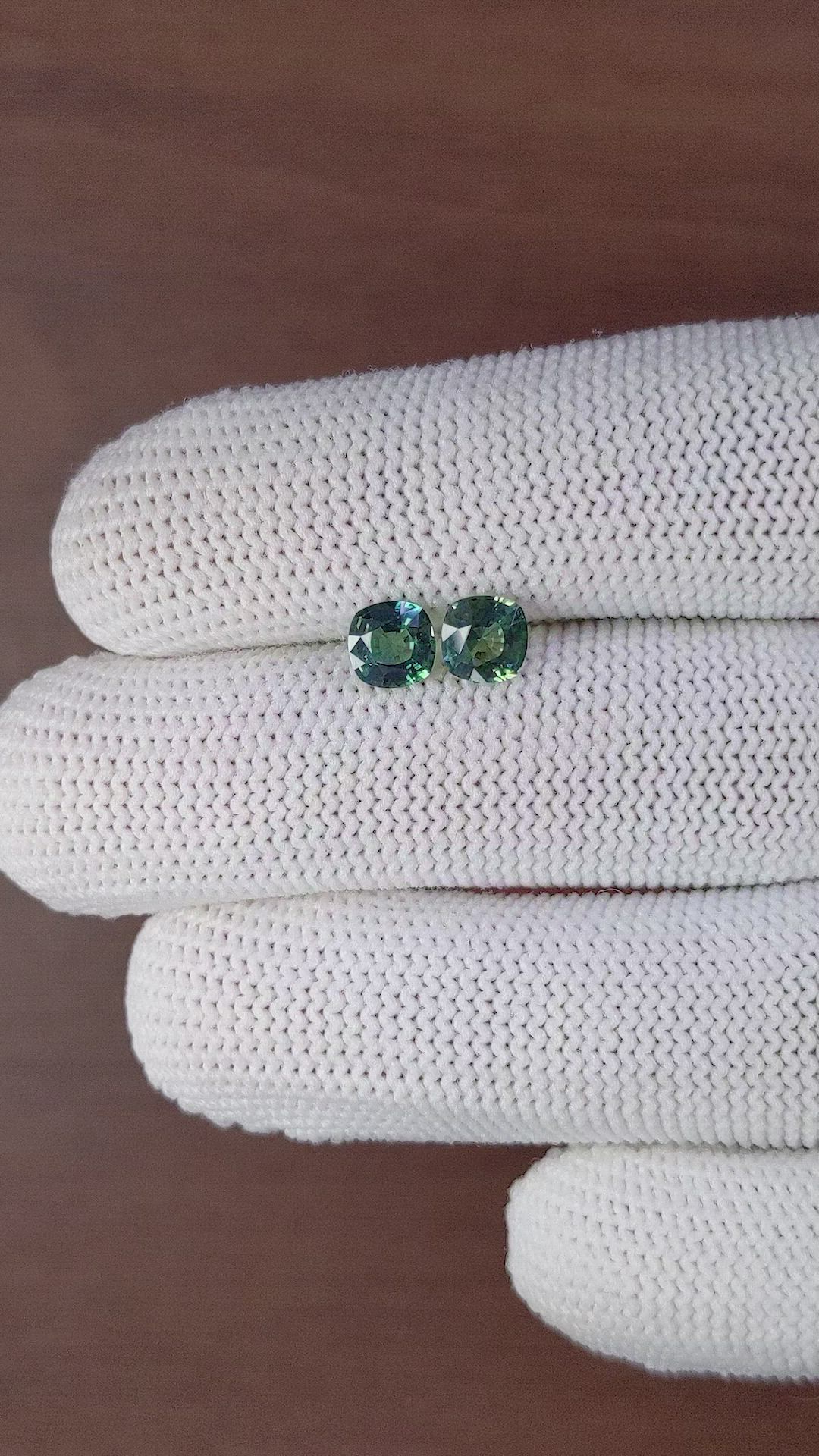 1.73&nbsp;Ct.Tw.Total Carat Weight Bluish Green Sapphire Pair from Madagascar Size Video