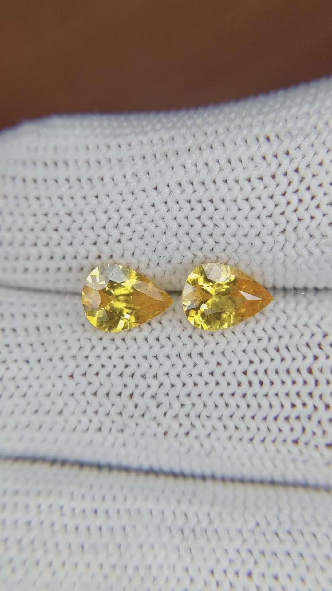2.05 Ct.Tw.Total Carat Weight Orangish Yellow Sapphire Pair from Ceylon (Sri Lanka) Size Video