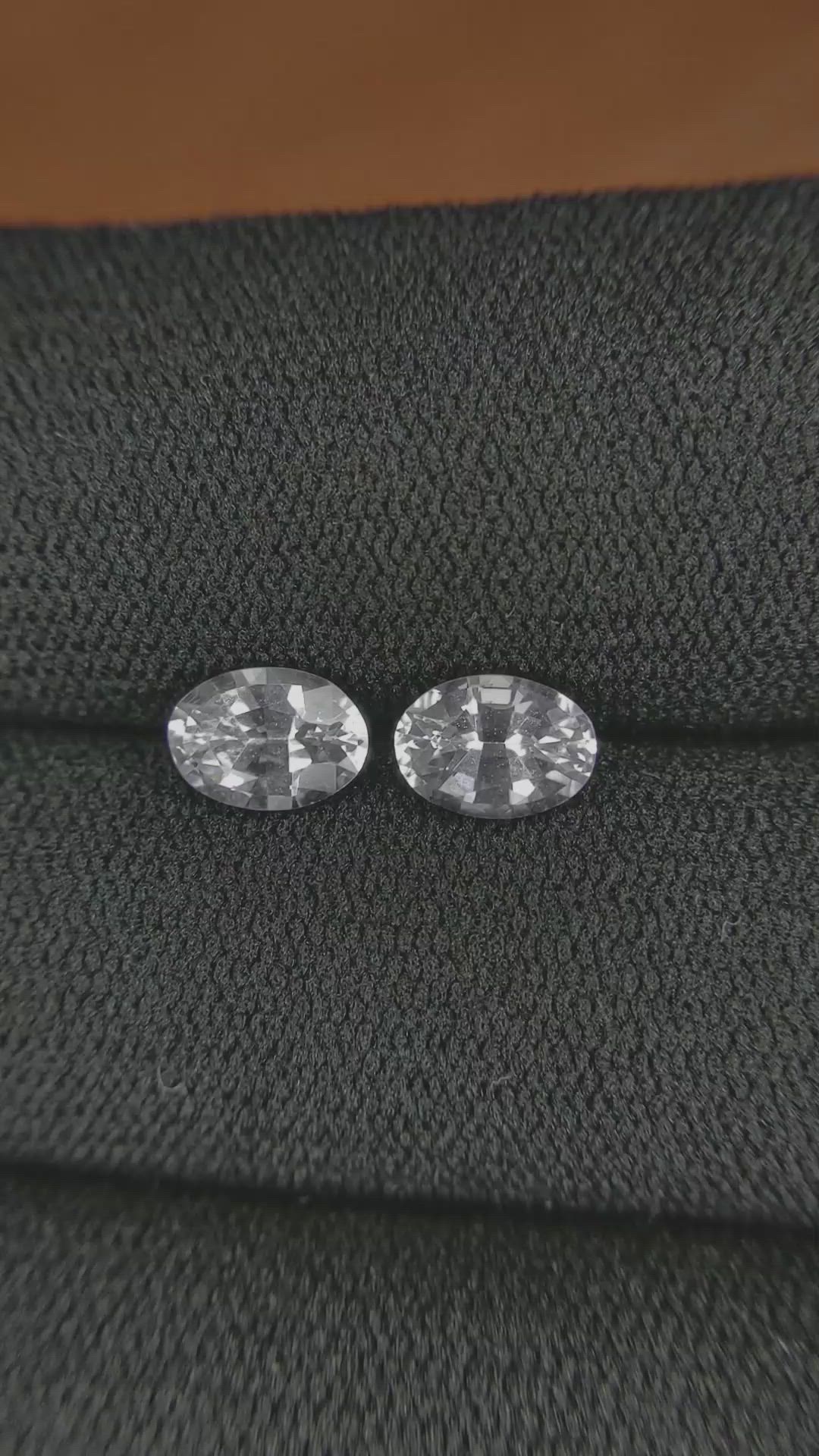 1.90 Ct.Tw.Total Carat Weight White Sapphire Pair from Ceylon (Sri Lanka) Size Video