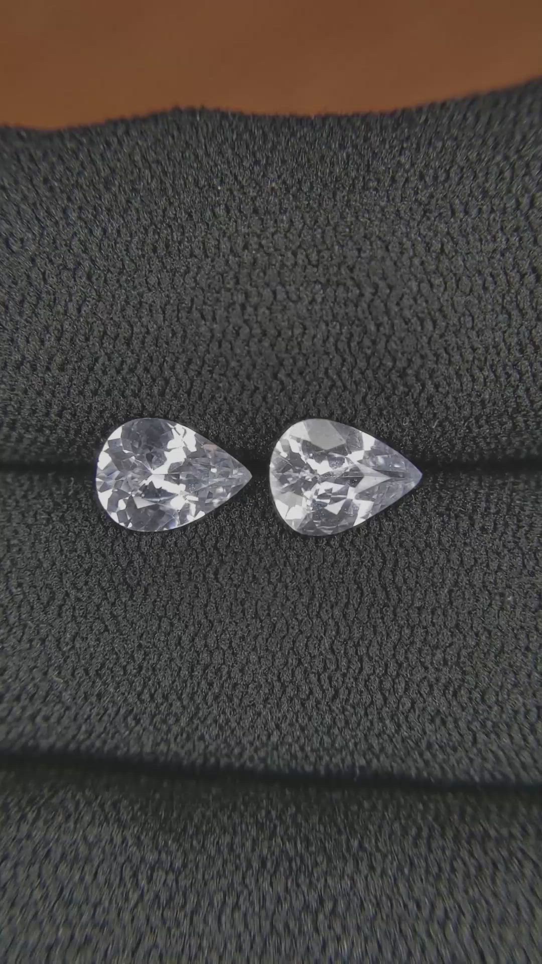 1.94 Ct.Tw.Total Carat Weight White Sapphire Pair from Ceylon (Sri Lanka) Size Video