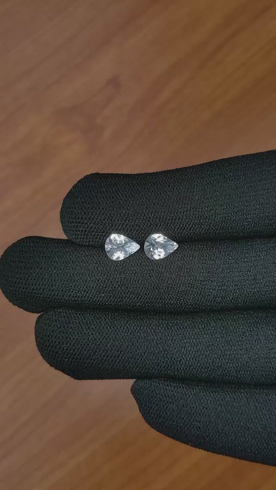 1.94 Ct.Tw.Total Carat Weight White Sapphire Pair from Ceylon (Sri Lanka) Size Video