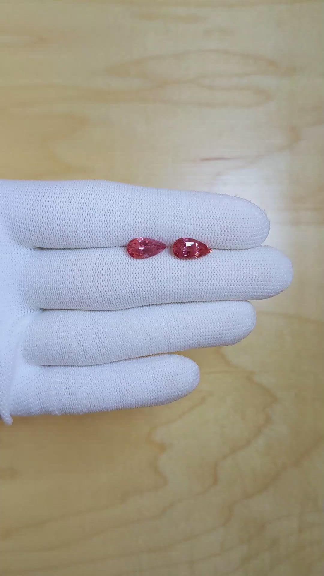 4.33 Ct.Tw.Total Carat Weight Padparadscha Sapphire Pair from Madagascar Size Video