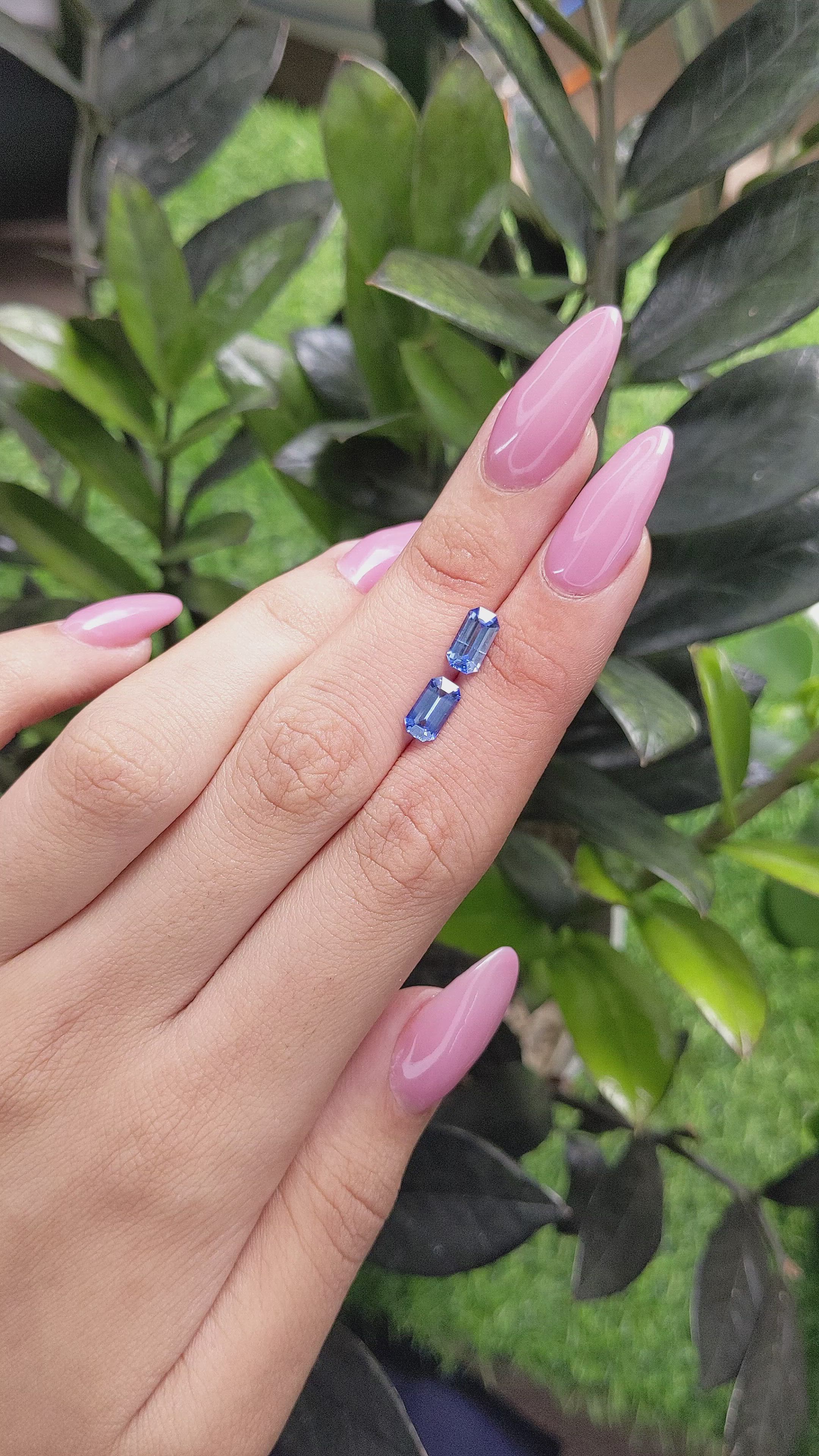 2.09&nbsp;Ct.Tw.Total Carat Weight Blue Sapphire Pair from Ceylon (Sri Lanka) Size Video