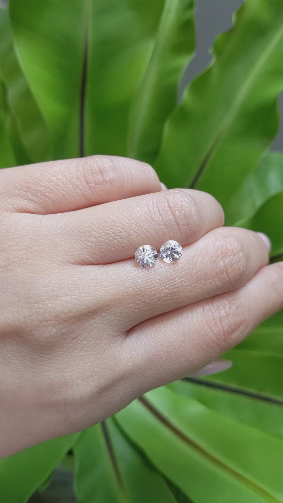 1.68&nbsp;Ct.Tw.Total Carat Weight White Sapphire Pair from Ceylon (Sri Lanka) Size Video