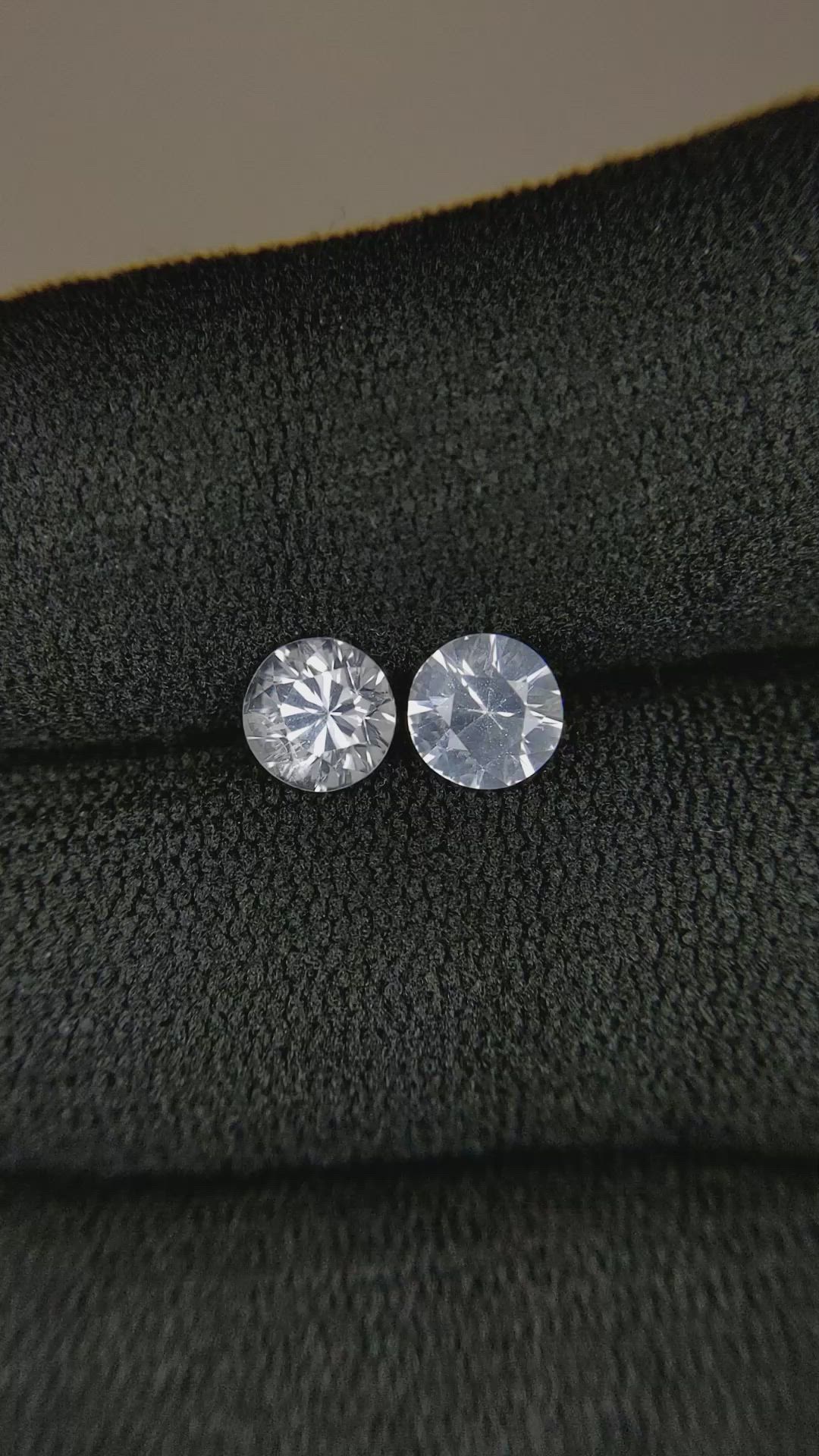 1.62 Ct.Tw.Total Carat Weight White Sapphire Pair from Ceylon (Sri Lanka) Size Video