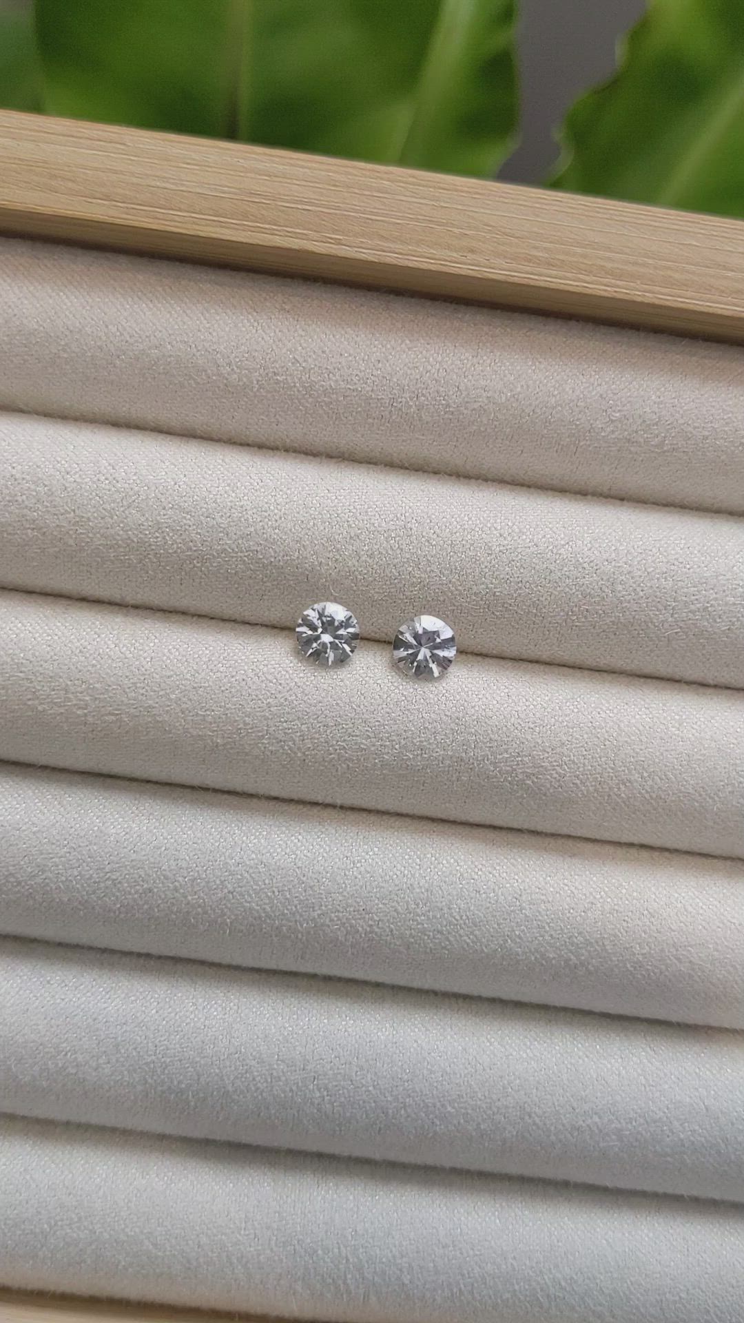 1.64 Ct.Tw.Total Carat Weight White Sapphire Pair from Ceylon (Sri Lanka) Size Video