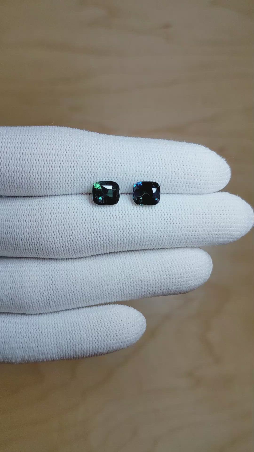 4.10&nbsp;Ct.Tw.Total Carat Weight Greenish Blue Sapphire Pair from Ceylon (Sri Lanka) Size Video