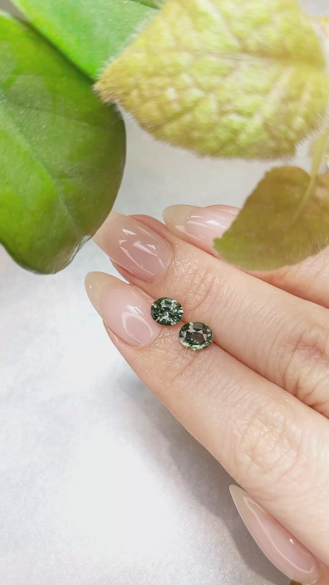 2.13&nbsp;Ct.Tw.Total Carat Weight Green Sapphire Pair from Ceylon (Sri Lanka) Size Video