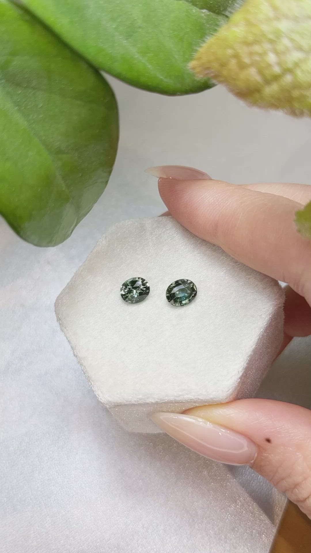 2.13&nbsp;Ct.Tw.Total Carat Weight Green Sapphire Pair from Ceylon (Sri Lanka) Size Video