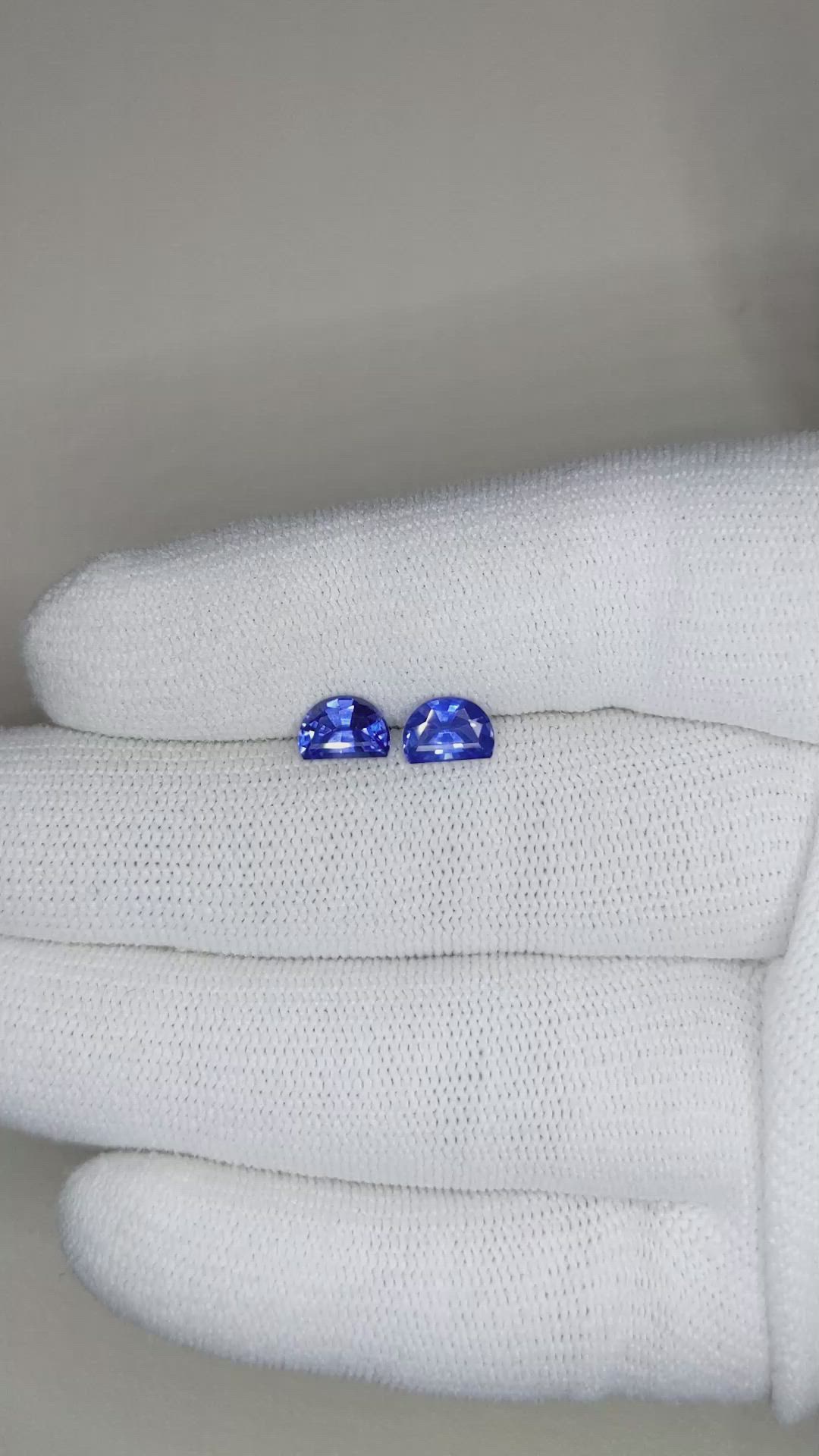 1.62 Ct.Tw.Total Carat Weight Blue Sapphire Pair from Ceylon (Sri Lanka) Size Video