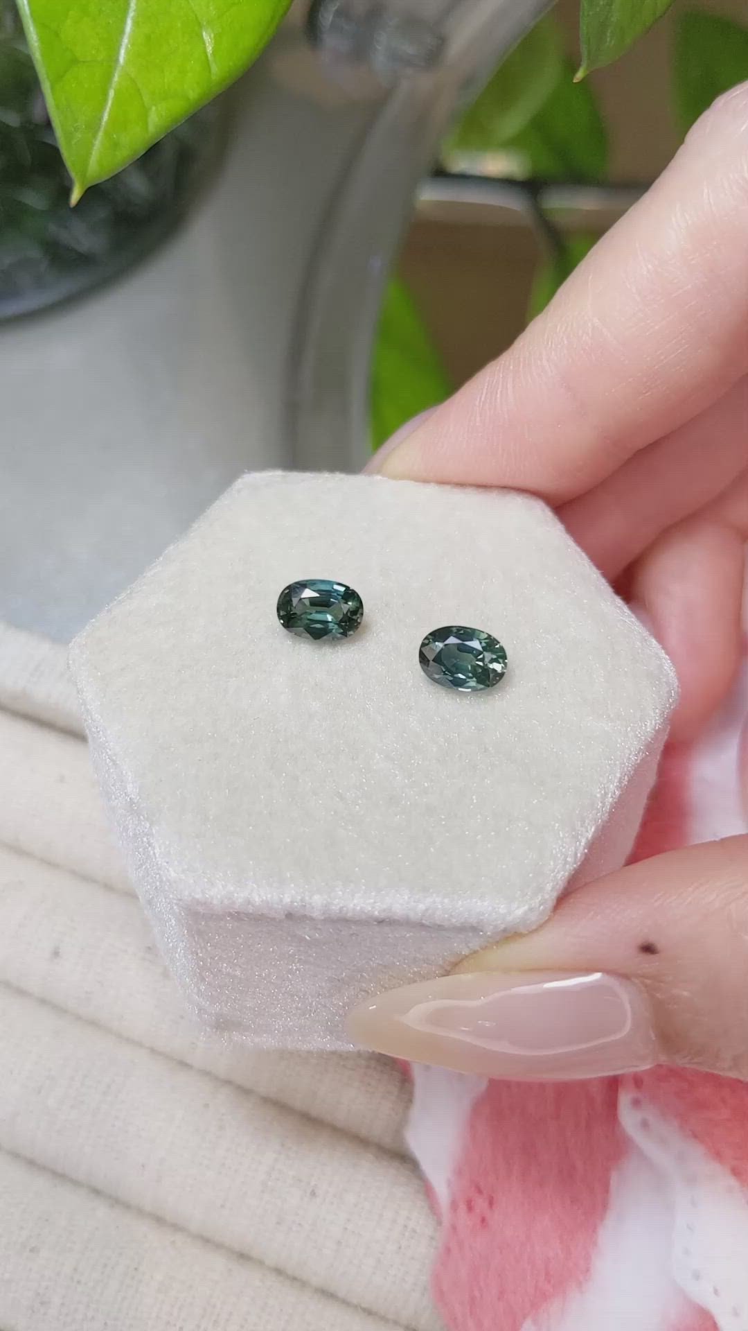 2.26 Ct.Tw.Total Carat Weight Bluish Green Sapphire Pair from Australia Size Video