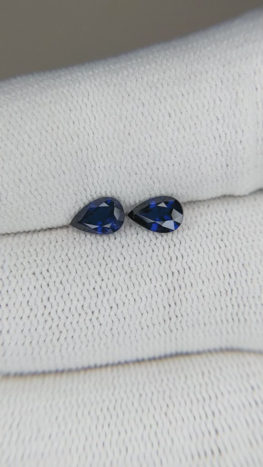 1.06 Ct.Tw.Total Carat Weight Blue Sapphire Pair from Ceylon (Sri Lanka) Size Video