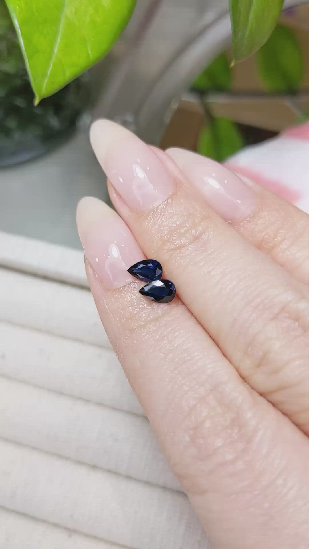 1.06 Ct.Tw.Total Carat Weight Blue Sapphire Pair from Ceylon (Sri Lanka) Size Video