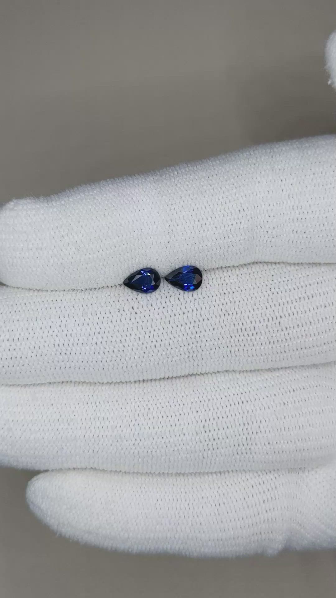 1.01&nbsp;Ct.Tw.Total Carat Weight Blue Sapphire Pair from Madagascar Size Video