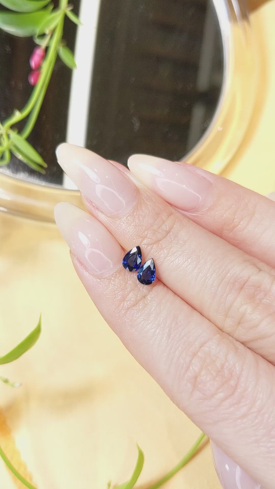 0.91 Ct.Tw.Total Carat Weight Blue Sapphire Pair from Madagascar Size Video