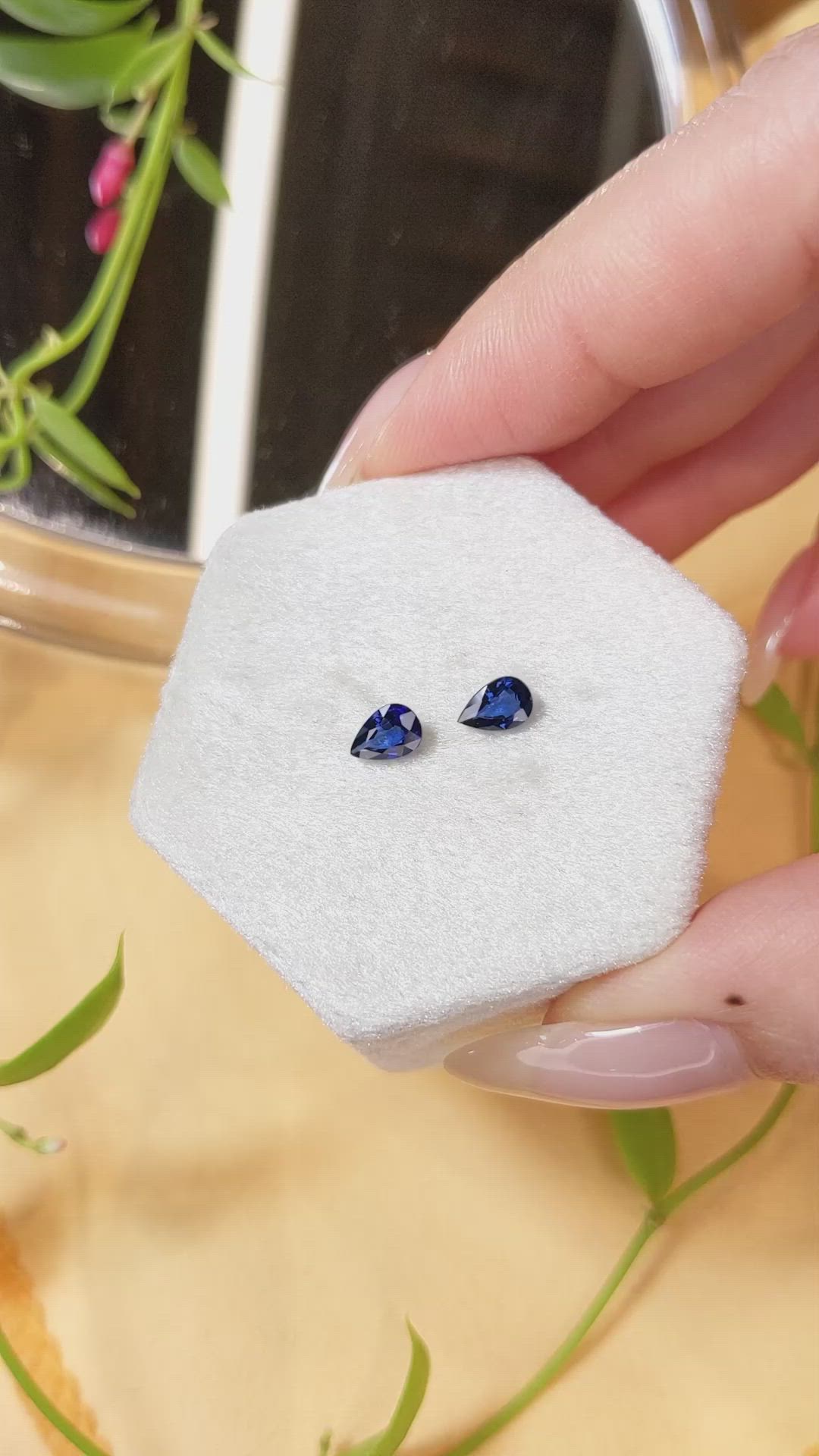 0.91 Ct.Tw.Total Carat Weight Blue Sapphire Pair from Madagascar Size Video