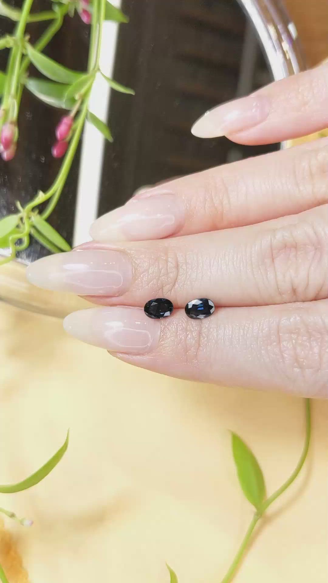 1.28 Ct.Tw.Total Carat Weight Blue Sapphire Pair from Madagascar Size Video