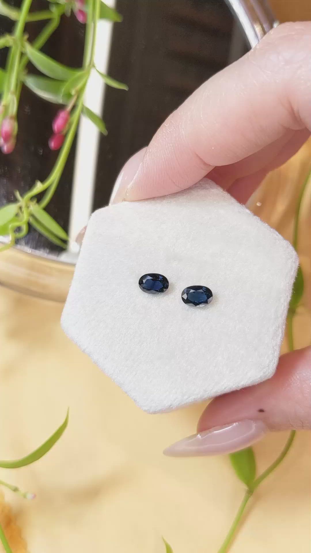 1.28 Ct.Tw.Total Carat Weight Blue Sapphire Pair from Madagascar Size Video