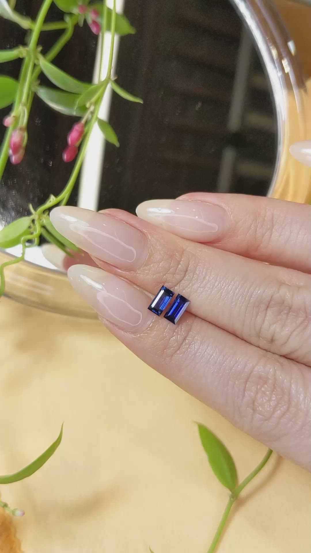 0.85 Ct.Tw.Total Carat Weight Blue Sapphire Pair from Madagascar Size Video