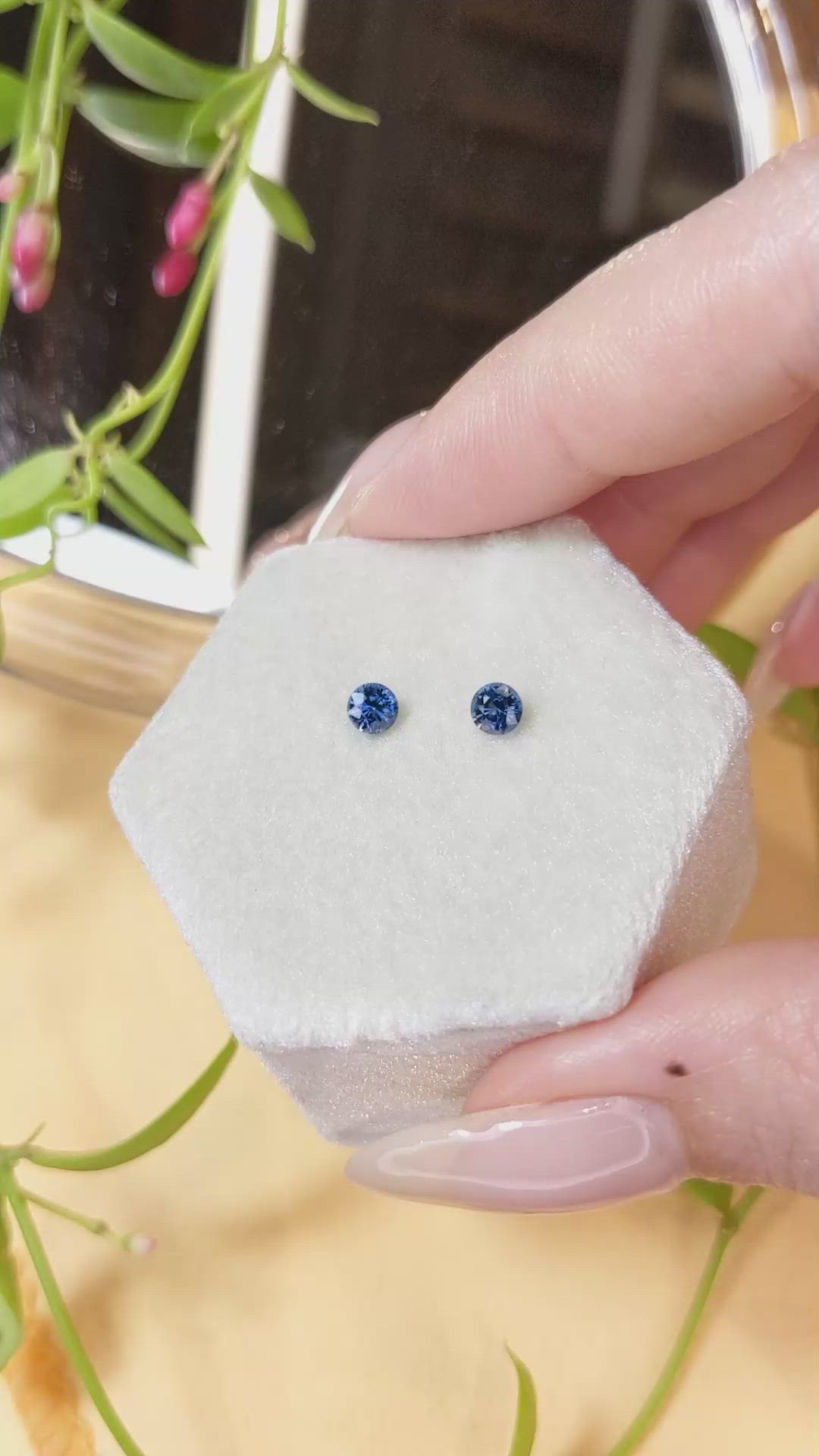 0.65 Ct.Tw.Total Carat Weight Blue Sapphire Pair from Madagascar Size Video