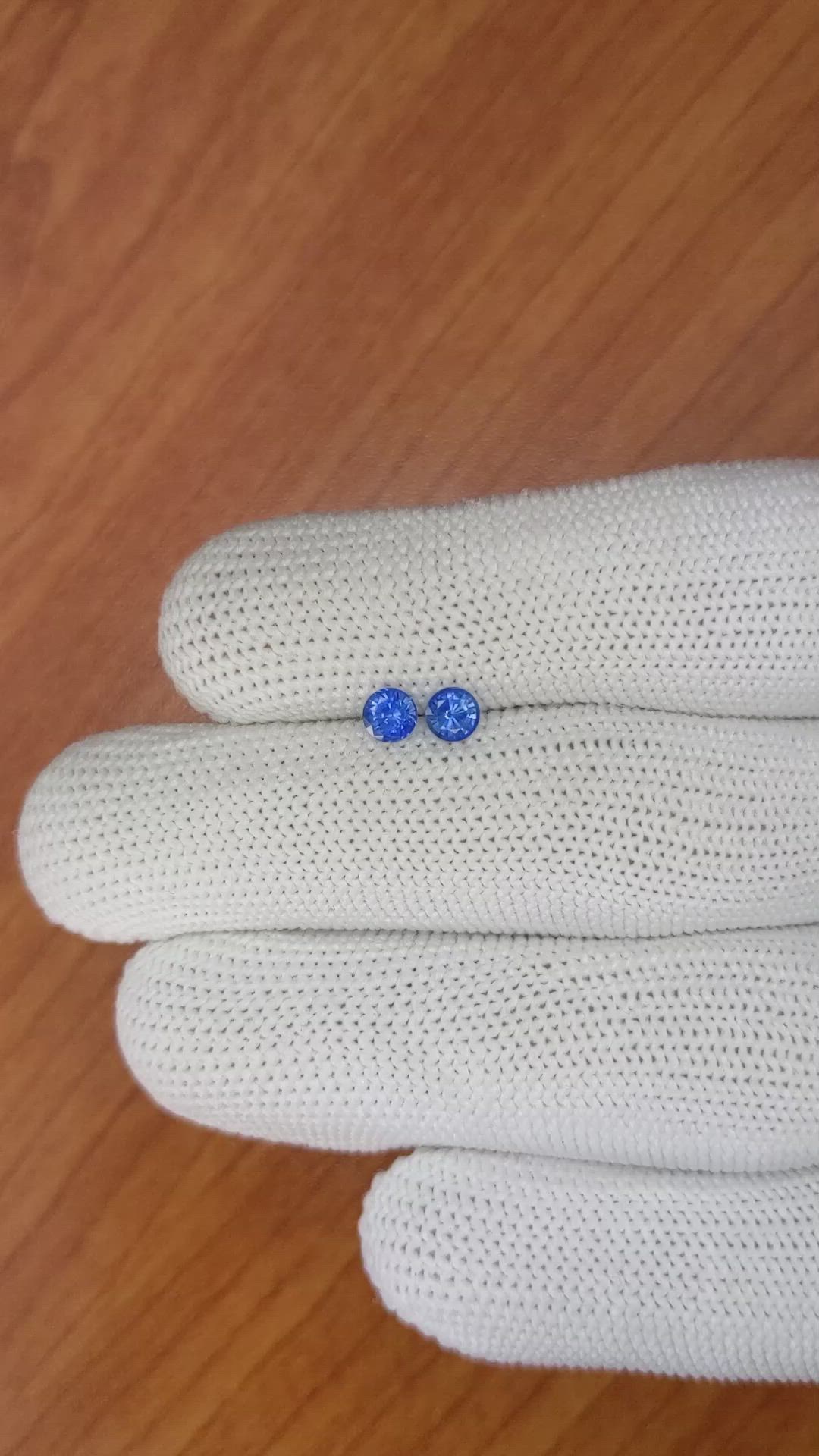 0.68 Ct.Tw.Total Carat Weight Blue Sapphire Pair from Ceylon (Sri Lanka) Size Video