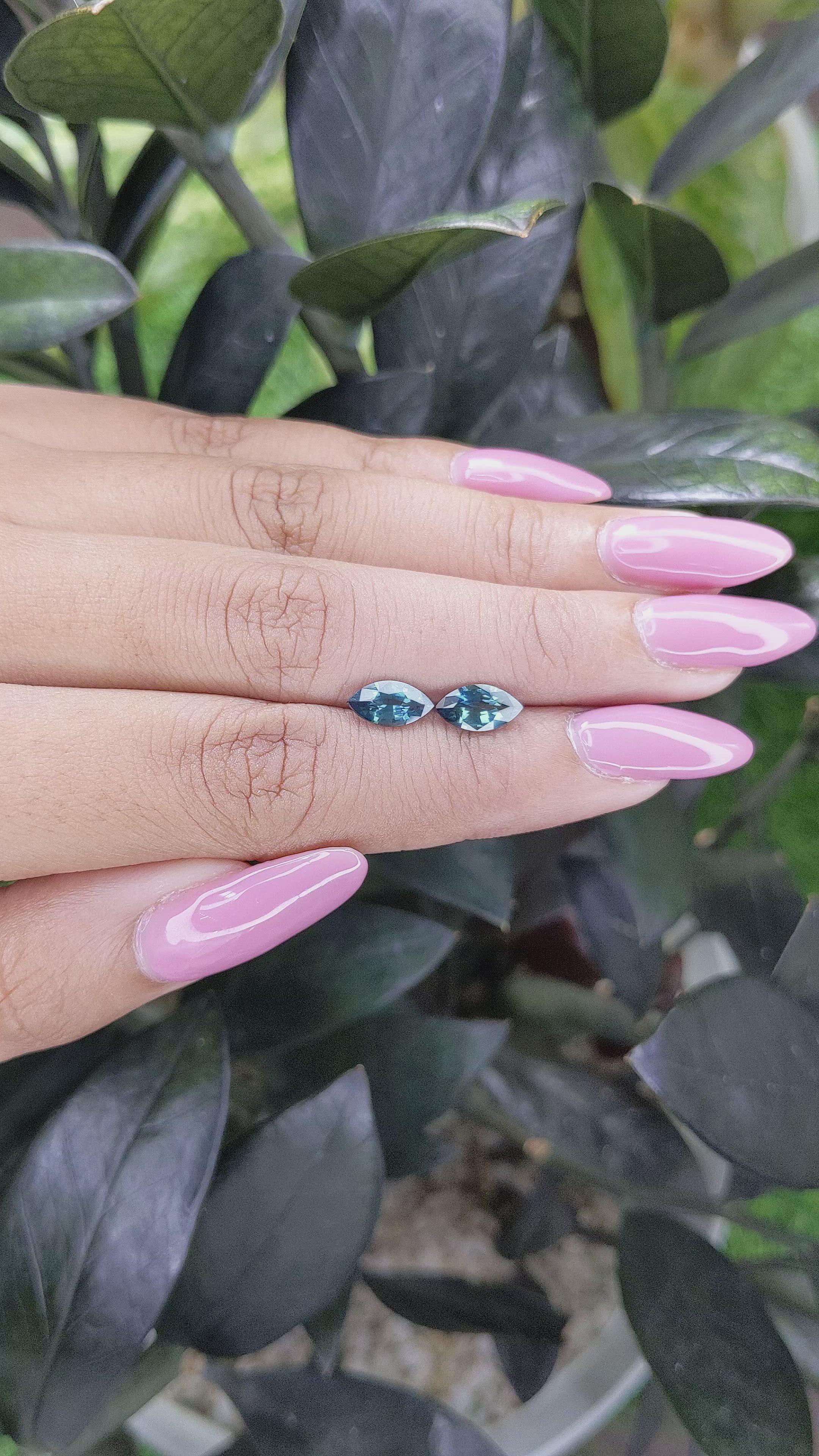 2.07&nbsp;Ct.Tw.Total Carat Weight Greenish Blue Sapphire Pair from Madagascar Size Video