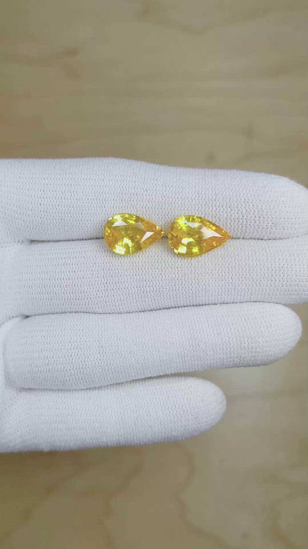 10.06 Ct.Tw.Total Carat Weight Yellow Sapphire Pair from Ceylon (Sri Lanka) Size Video