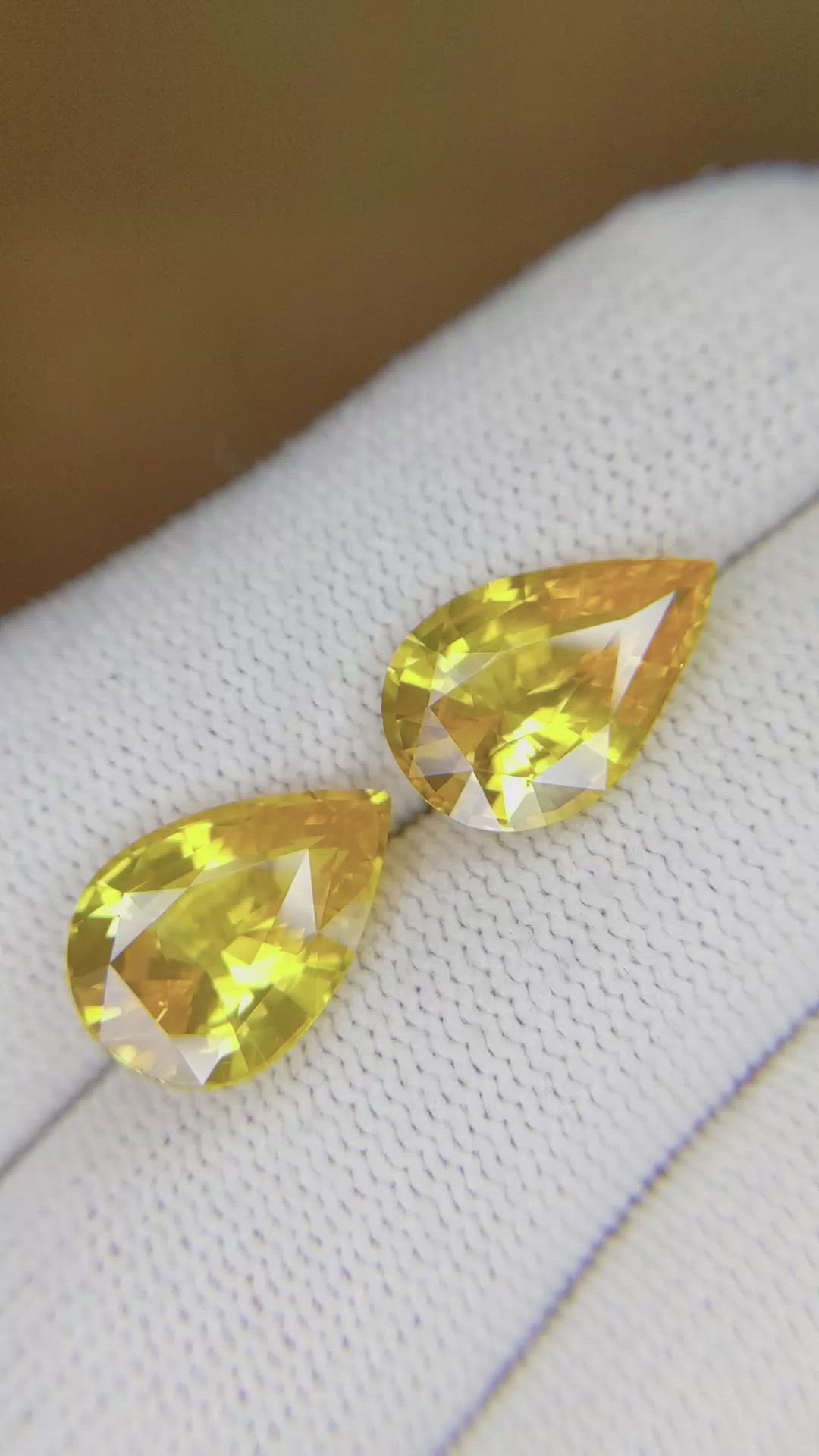 10.06 Ct.Tw.Total Carat Weight Yellow Sapphire Pair from Ceylon (Sri Lanka) Size Video